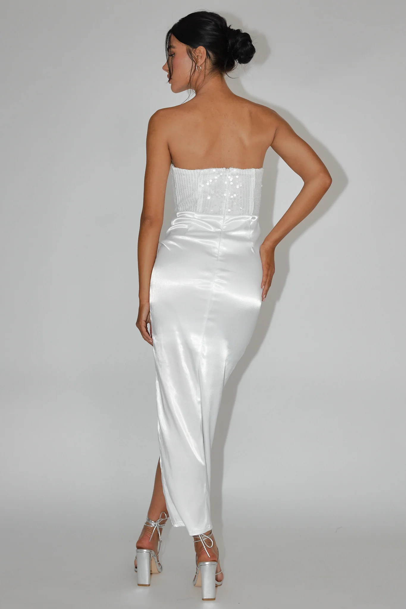 Yadira Sequin Bodice Satin Midi Dress White - Image 2