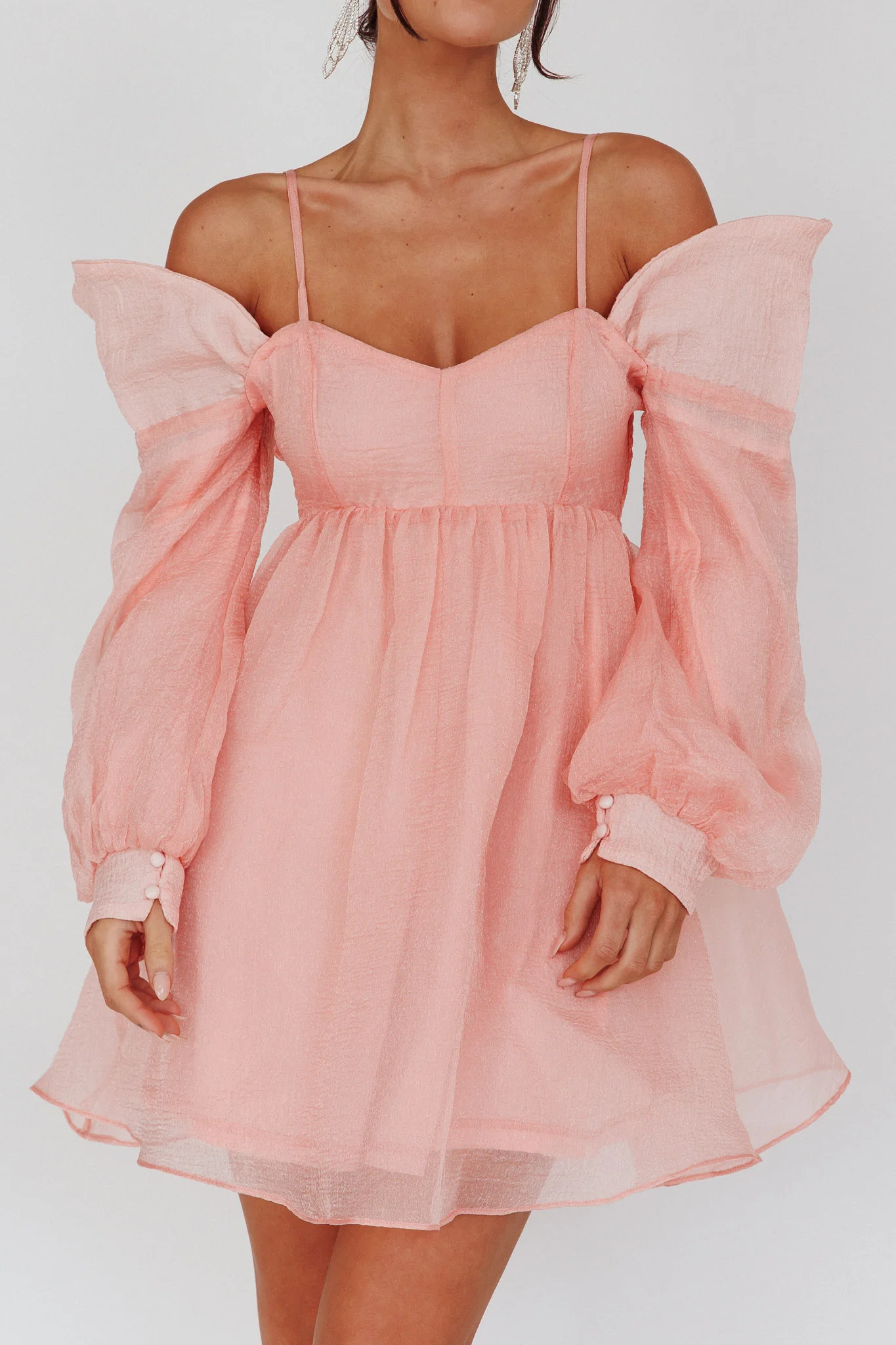 Yasi Long Sleeve Babydoll Mini Dress Peach - Image 4