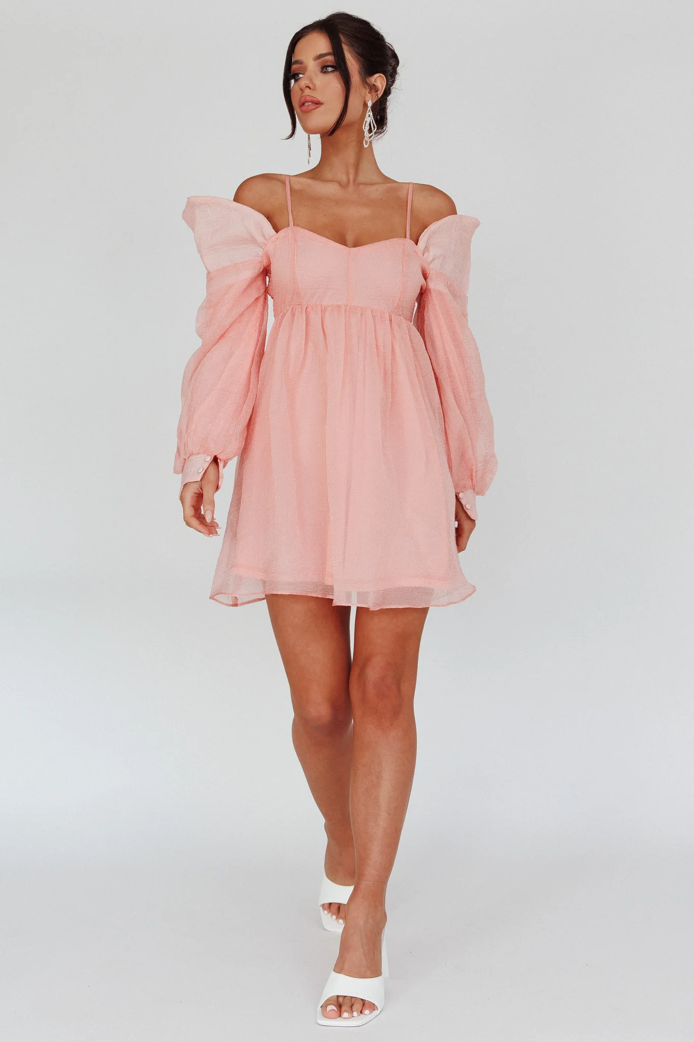 Yasi Long Sleeve Babydoll Mini Dress Peach - Image 5