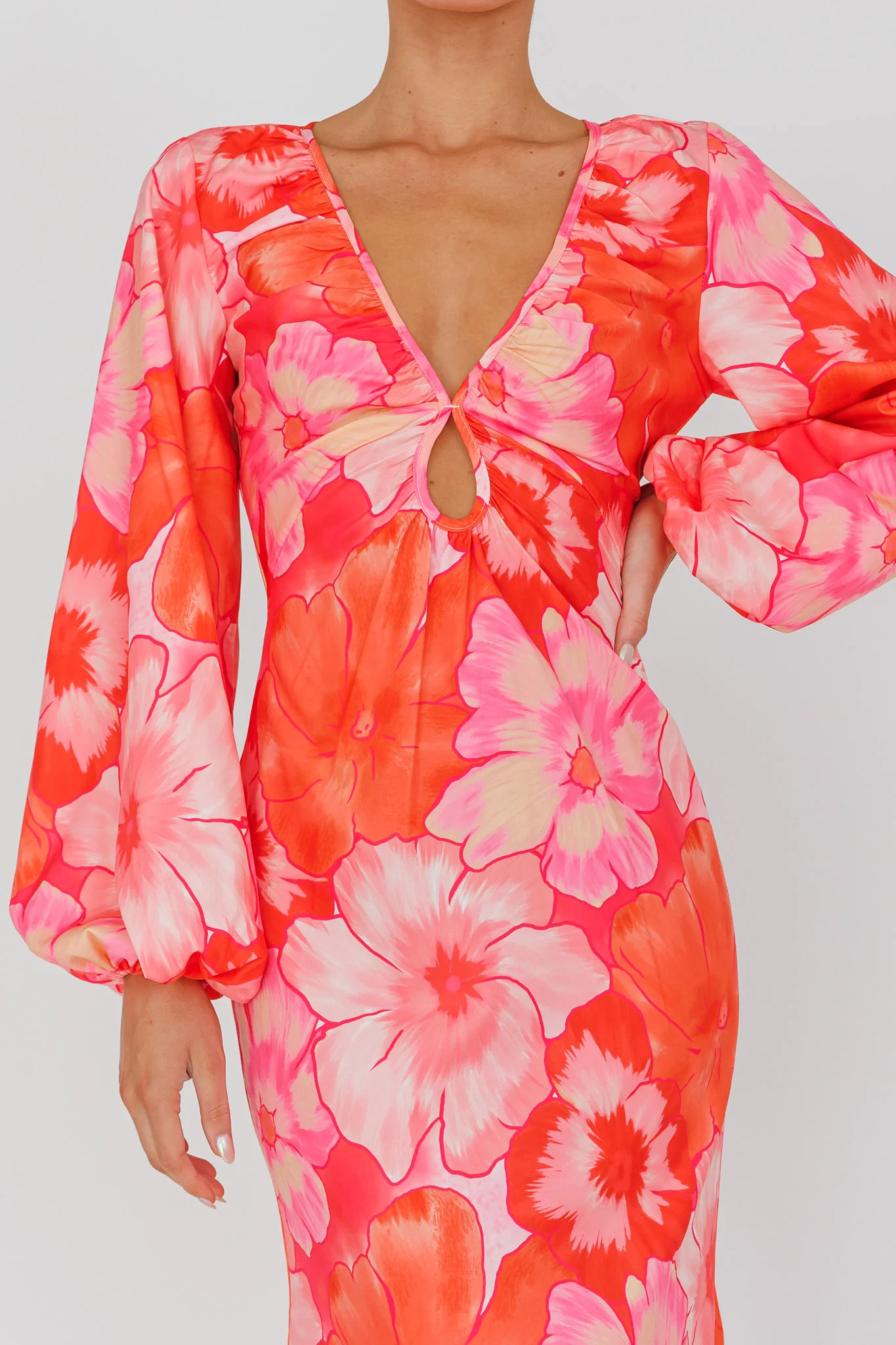 Yessica Balloon Sleeve Midi Dress Floral Pink - Image 4