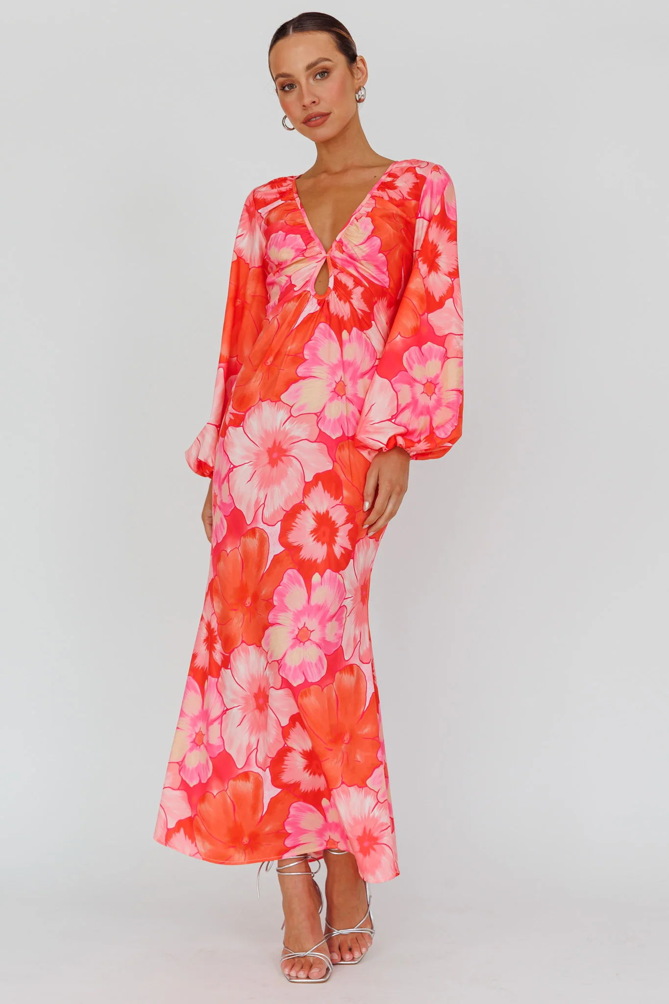 Yessica Balloon Sleeve Midi Dress Floral Pink - Image 5