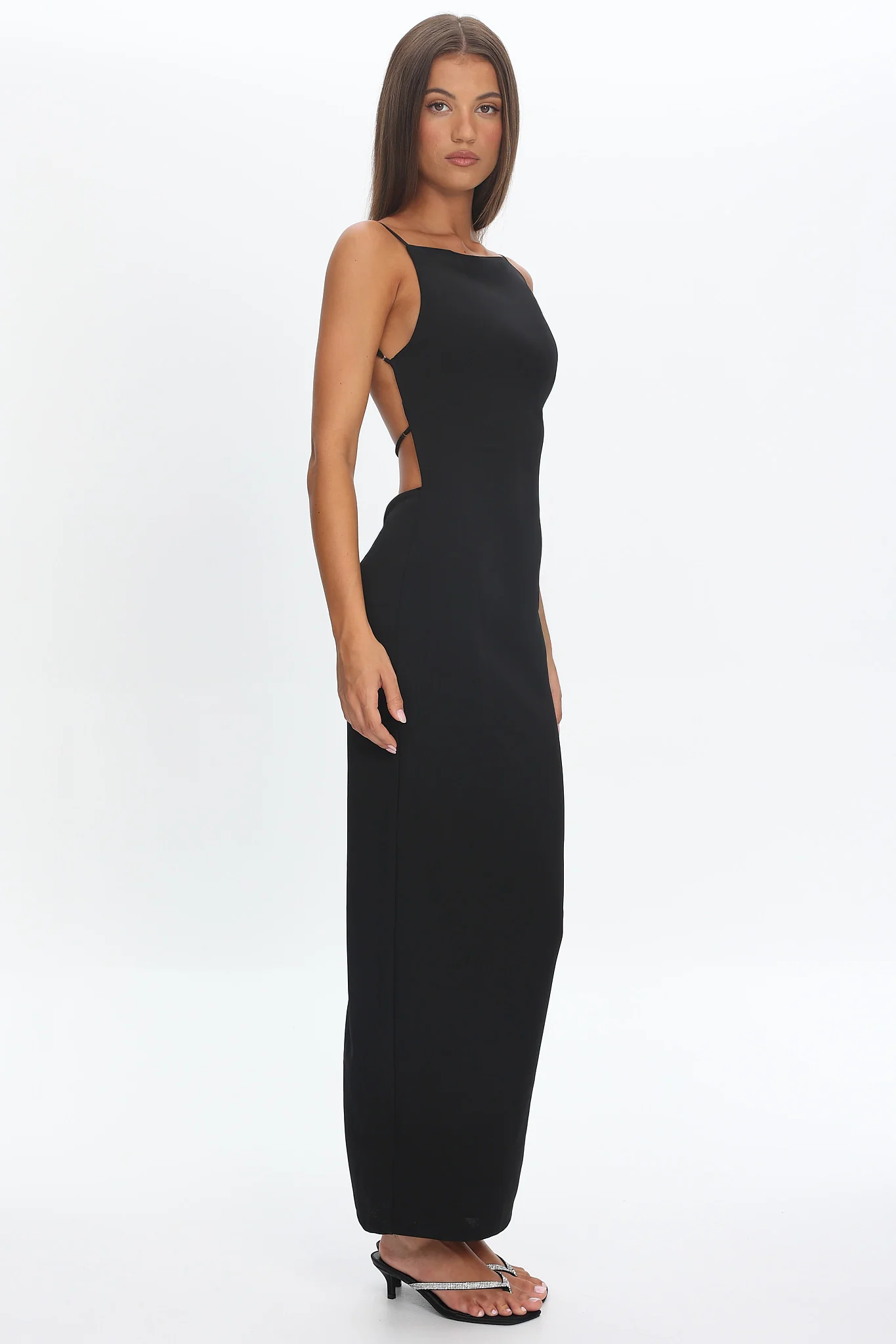 Yindi Backless Boat Neck Maxi Dress Black - Image 2