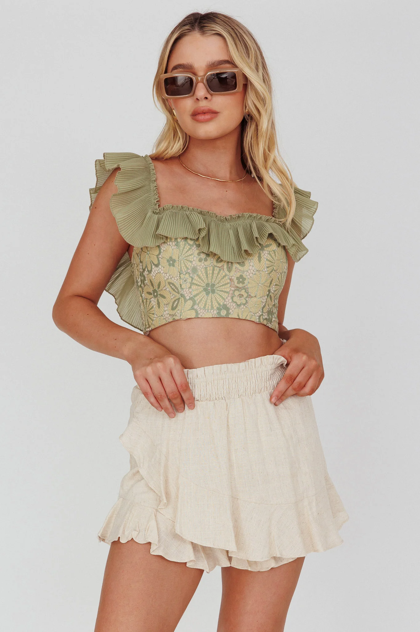 You Got It Tied Ruffle Skort Natural - Image 5