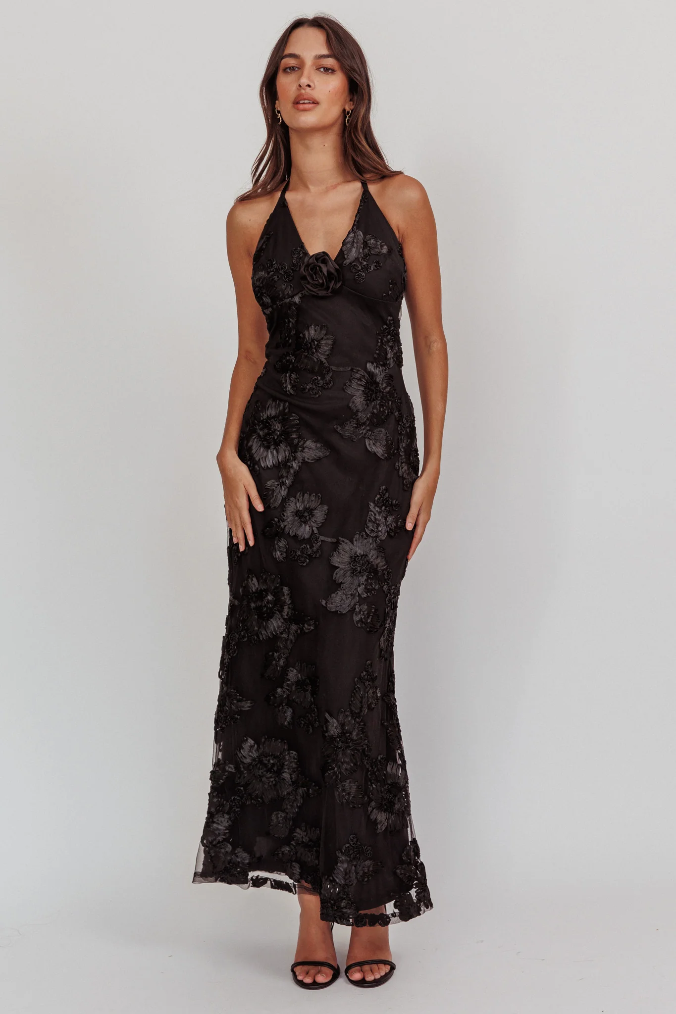 Your Affections Rosette Ribbon Embellished Maxi Dress Black - Image 4