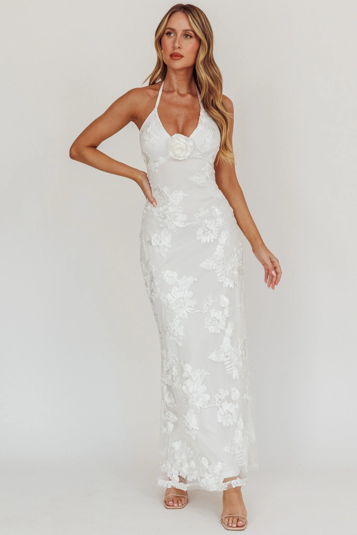 Your Affections Rosette Ribbon Embellished Maxi Dress White - Image 5