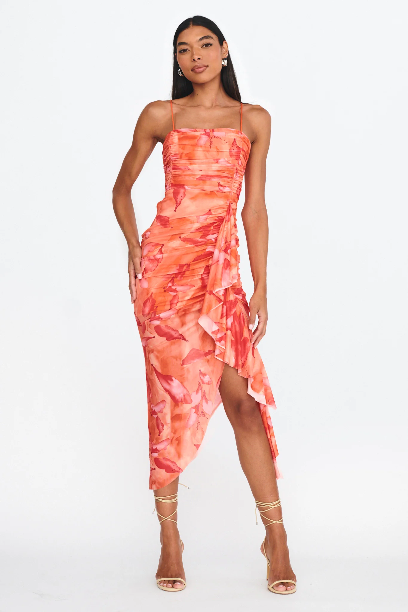 Your Destiny Ruched Asymmetrical Hem Dress Orange - Image 5