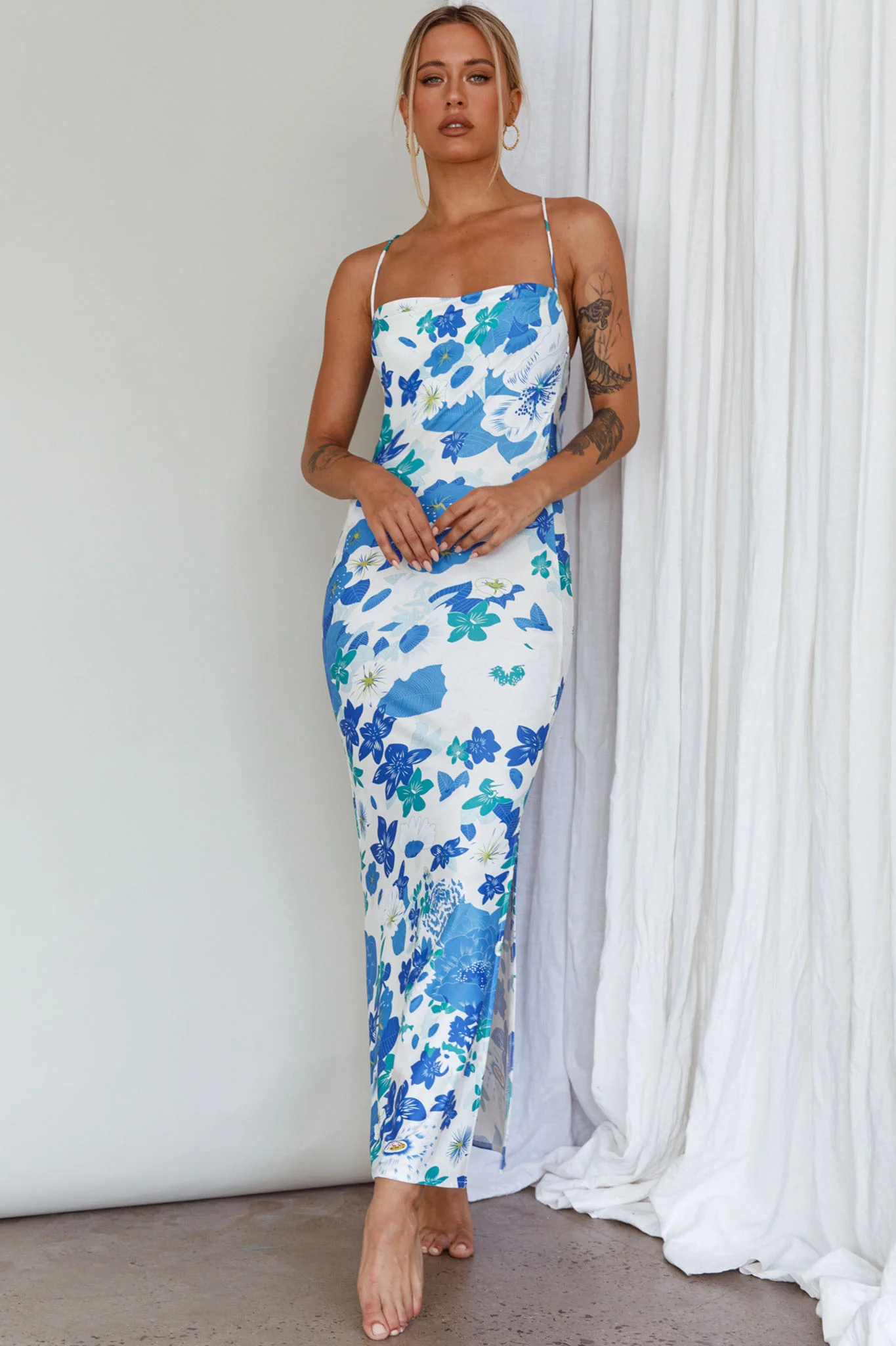 You're My Sunshine Tie-Up Back Midi Dress Blue - Image 3