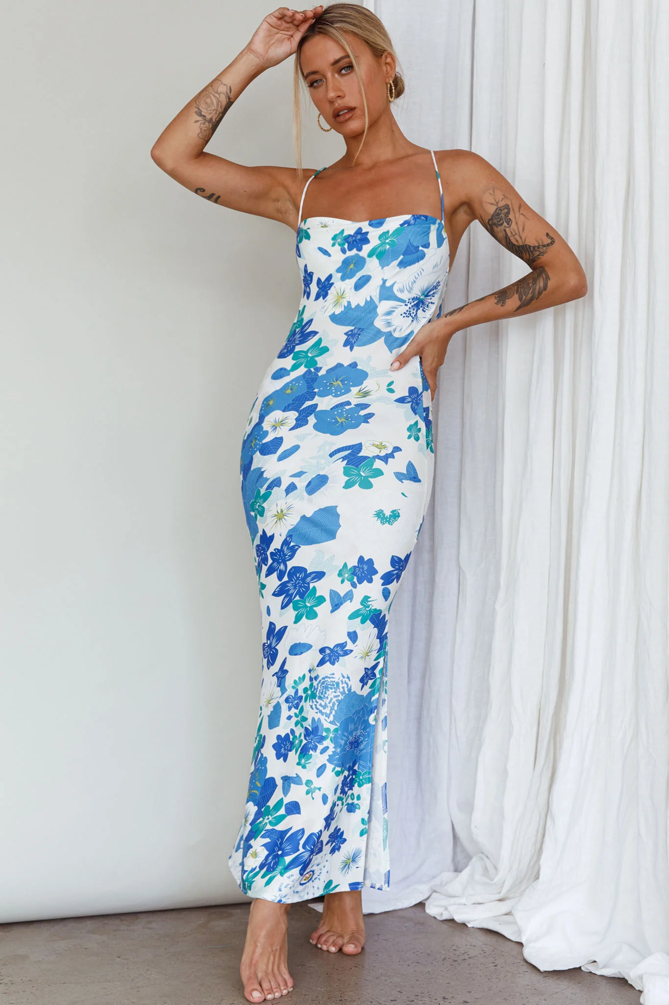 You're My Sunshine Tie-Up Back Midi Dress Blue - Image 7