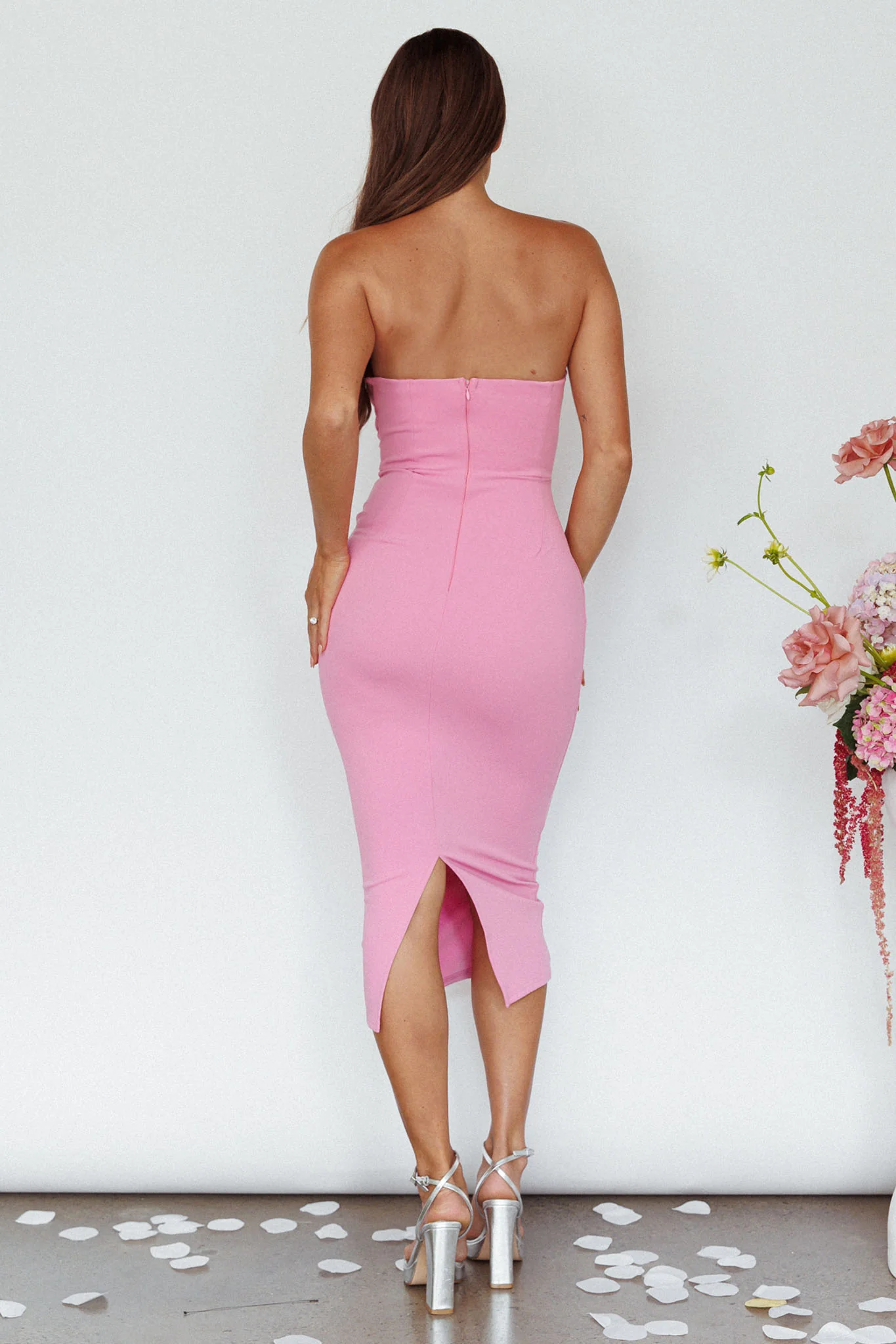 Yours Alone Gathered Detail Midi Dress Pink - Image 2