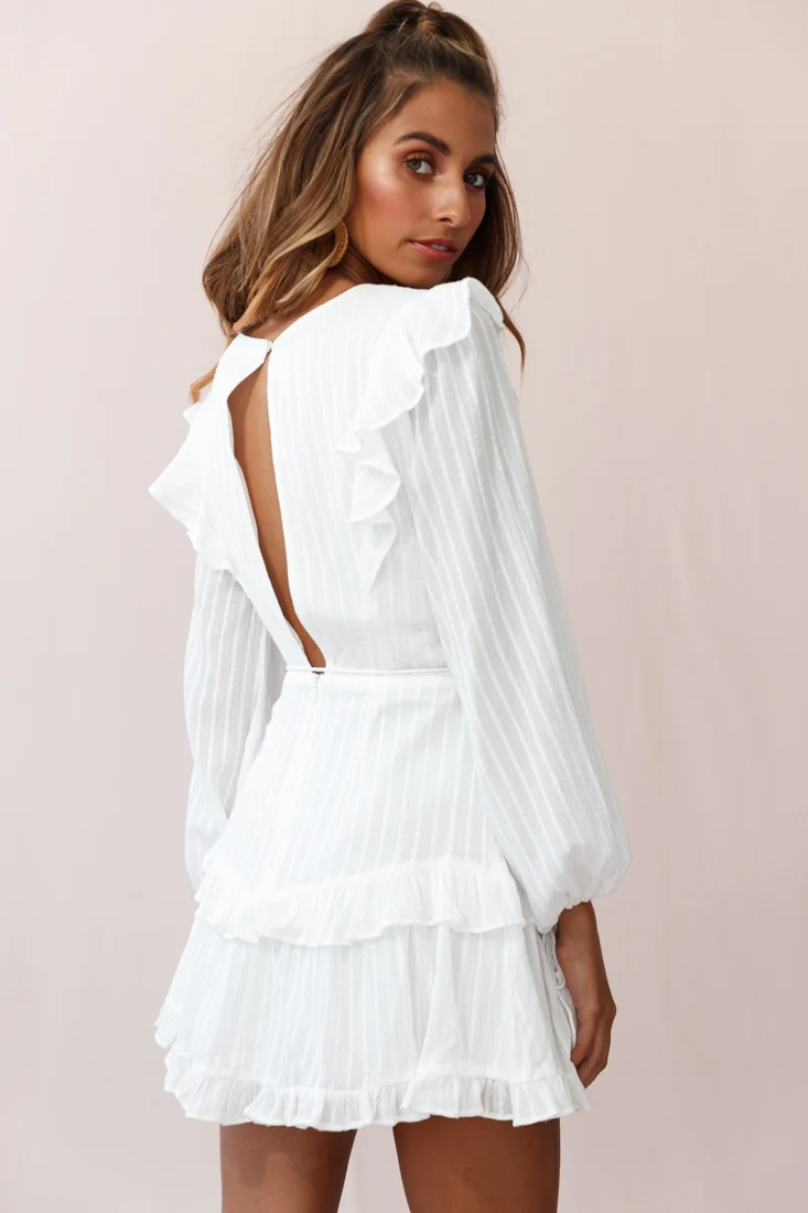 Yours Truly Bell Sleeve Ruffle Dress White - Image 3