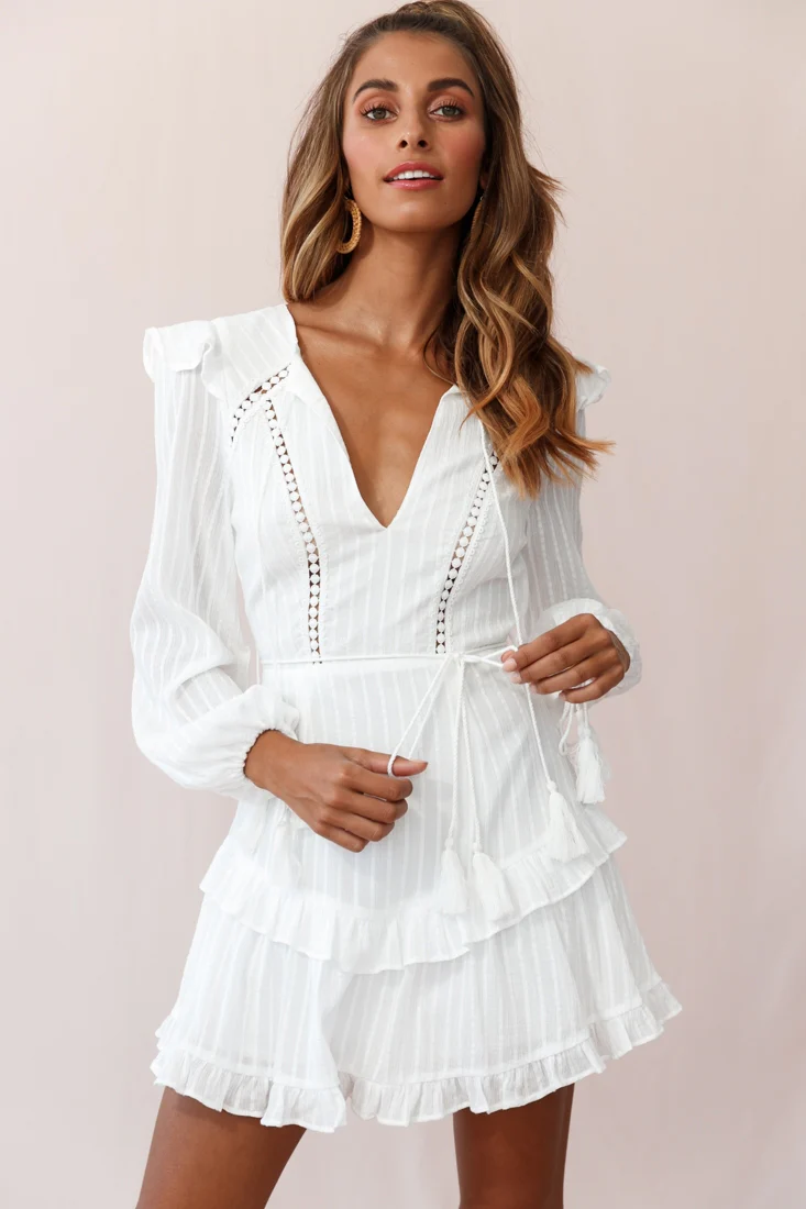 Yours Truly Bell Sleeve Ruffle Dress White - Image 5