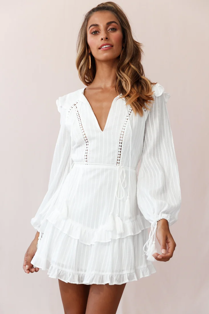 Yours Truly Bell Sleeve Ruffle Dress White - Image 6