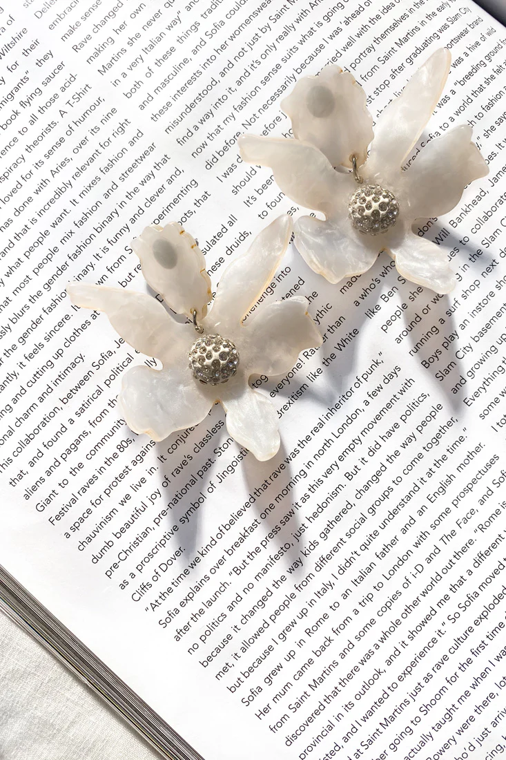 Yuki Diamante Accent Orchid Earrings White - Image 4