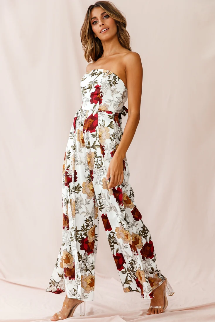 Yuzu Wide Leg Bandeau Jumpsuit White - Image 3