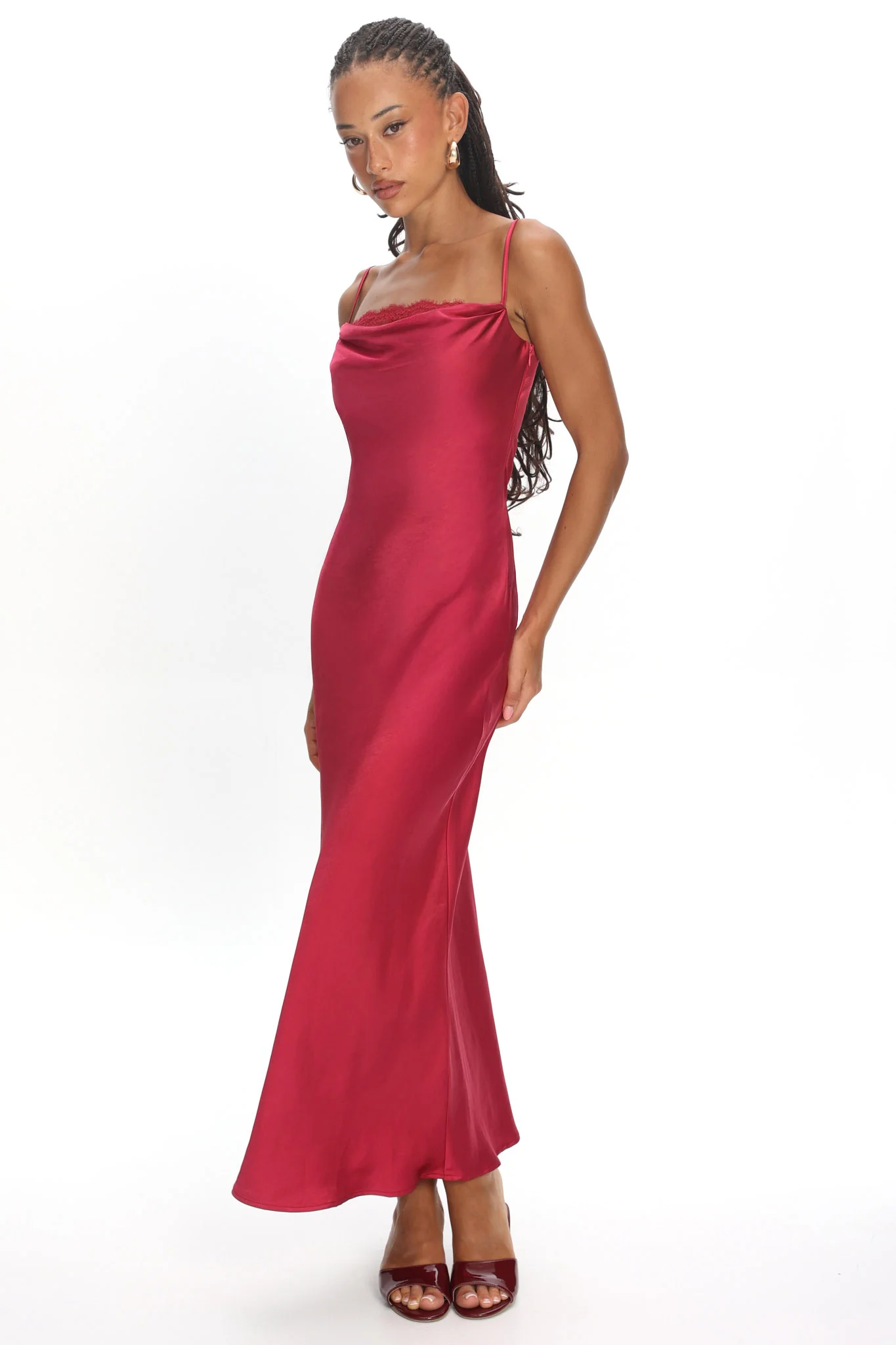Yvaine Lace Cowl Bust Maxi Dress Wine - Image 2