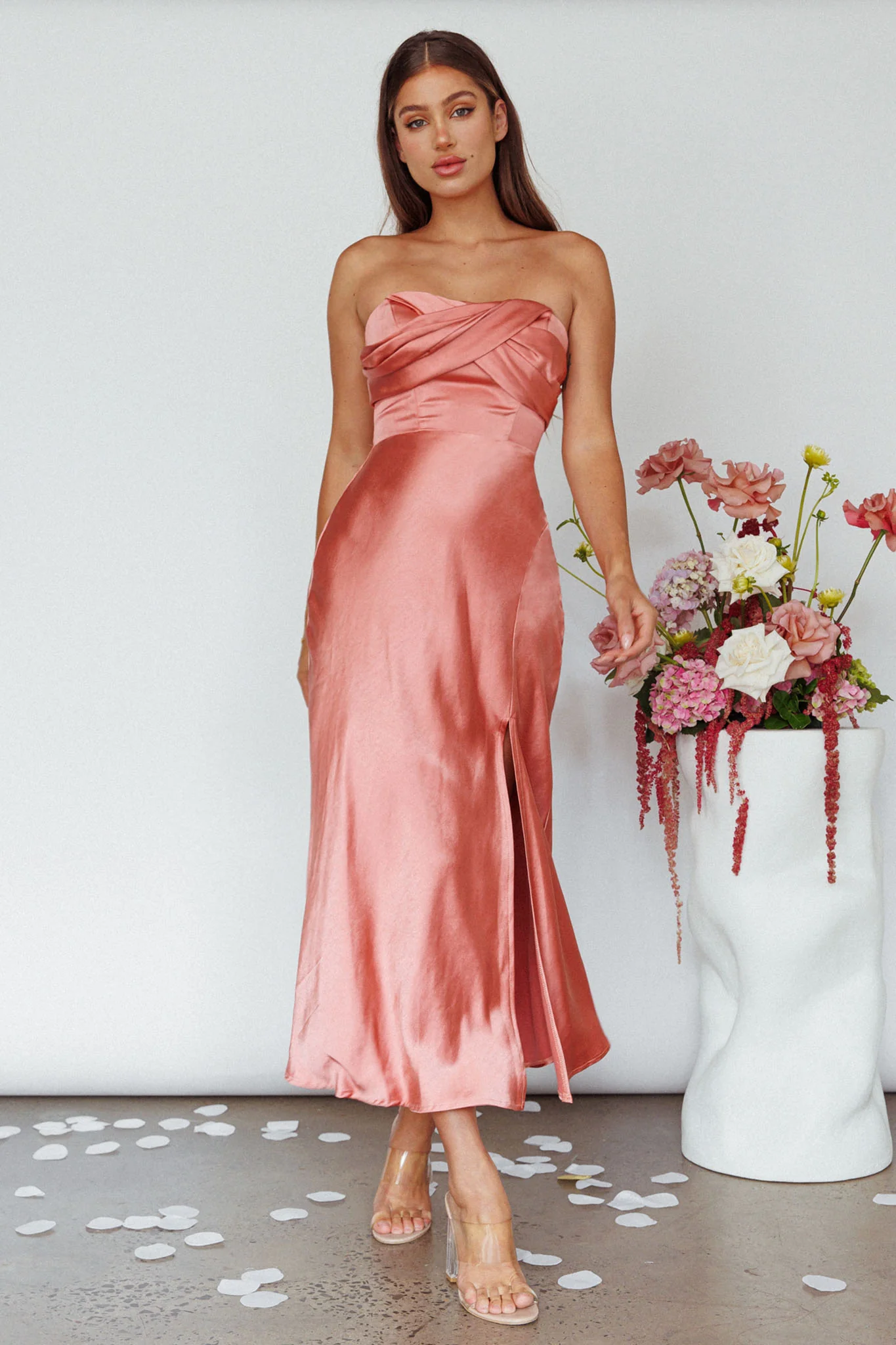 Yvette Wrap Neckline Midi Dress Desert Rose - Image 5