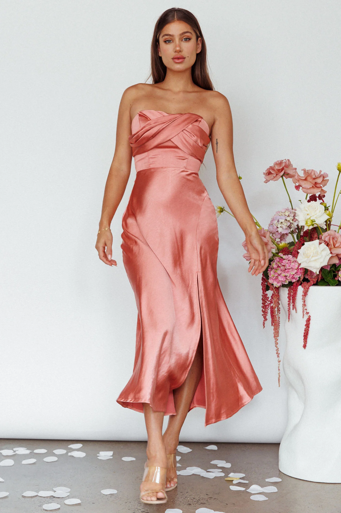 Yvette Wrap Neckline Midi Dress Desert Rose - Image 7