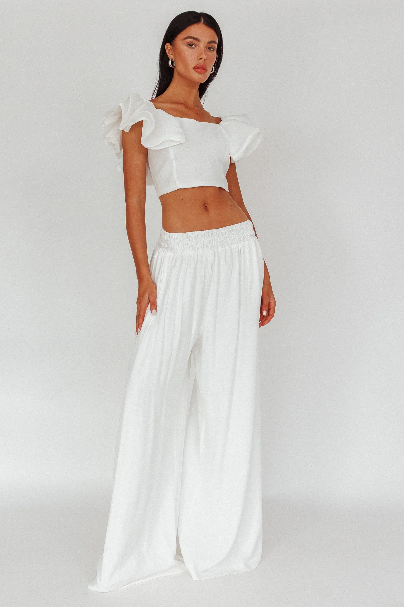 Zali Ruffle Sleeve Crop Top White - Image 2