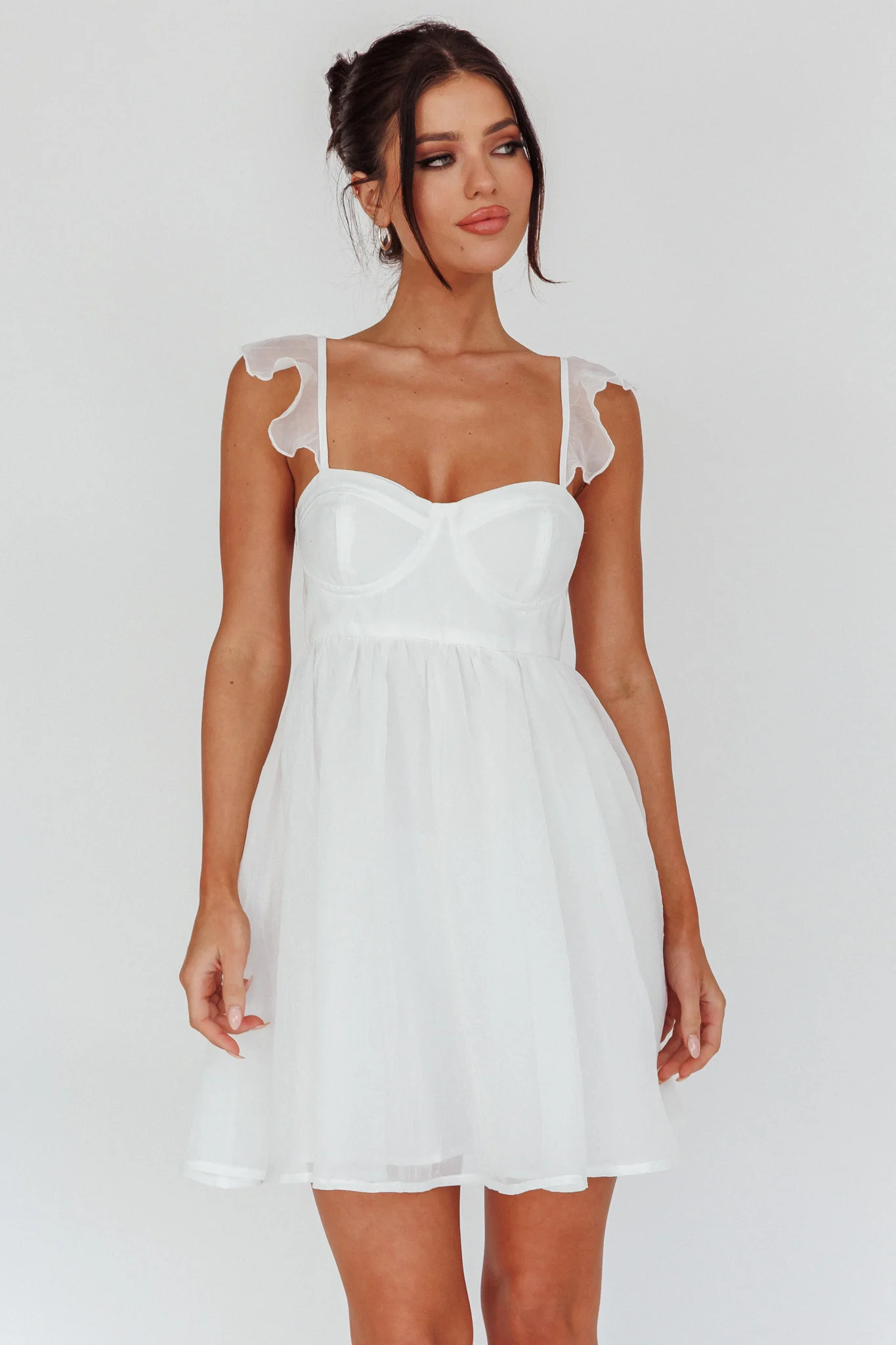 Zalia Ruffle Strap Babydoll Dress White - Image 4