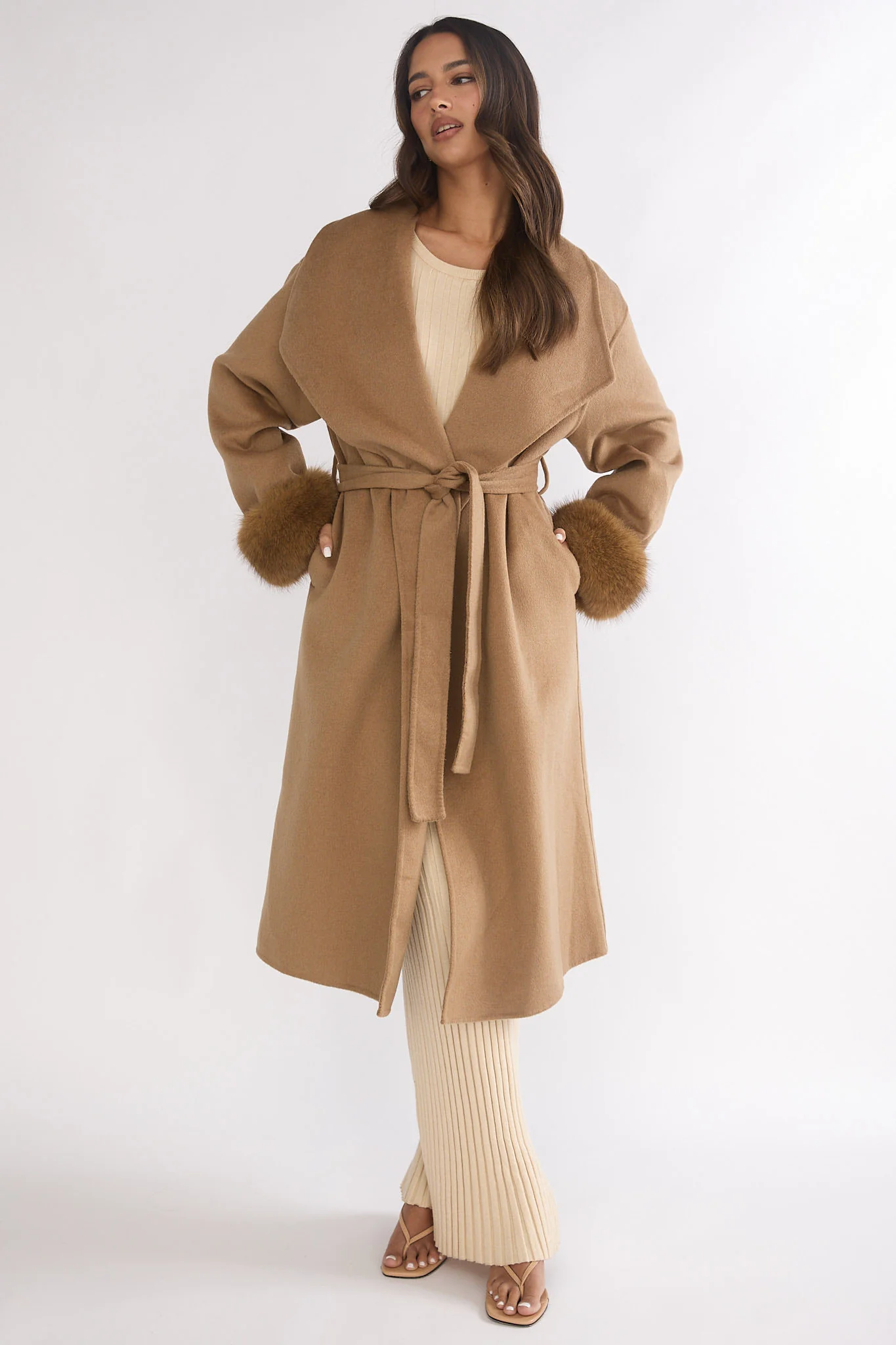 Zannora Faux Fur Coat Camel - Image 2