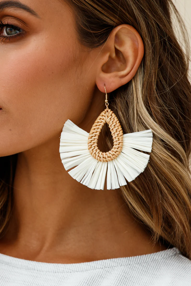 Zanzibar Woven Straw Earrings Natural - Image 3