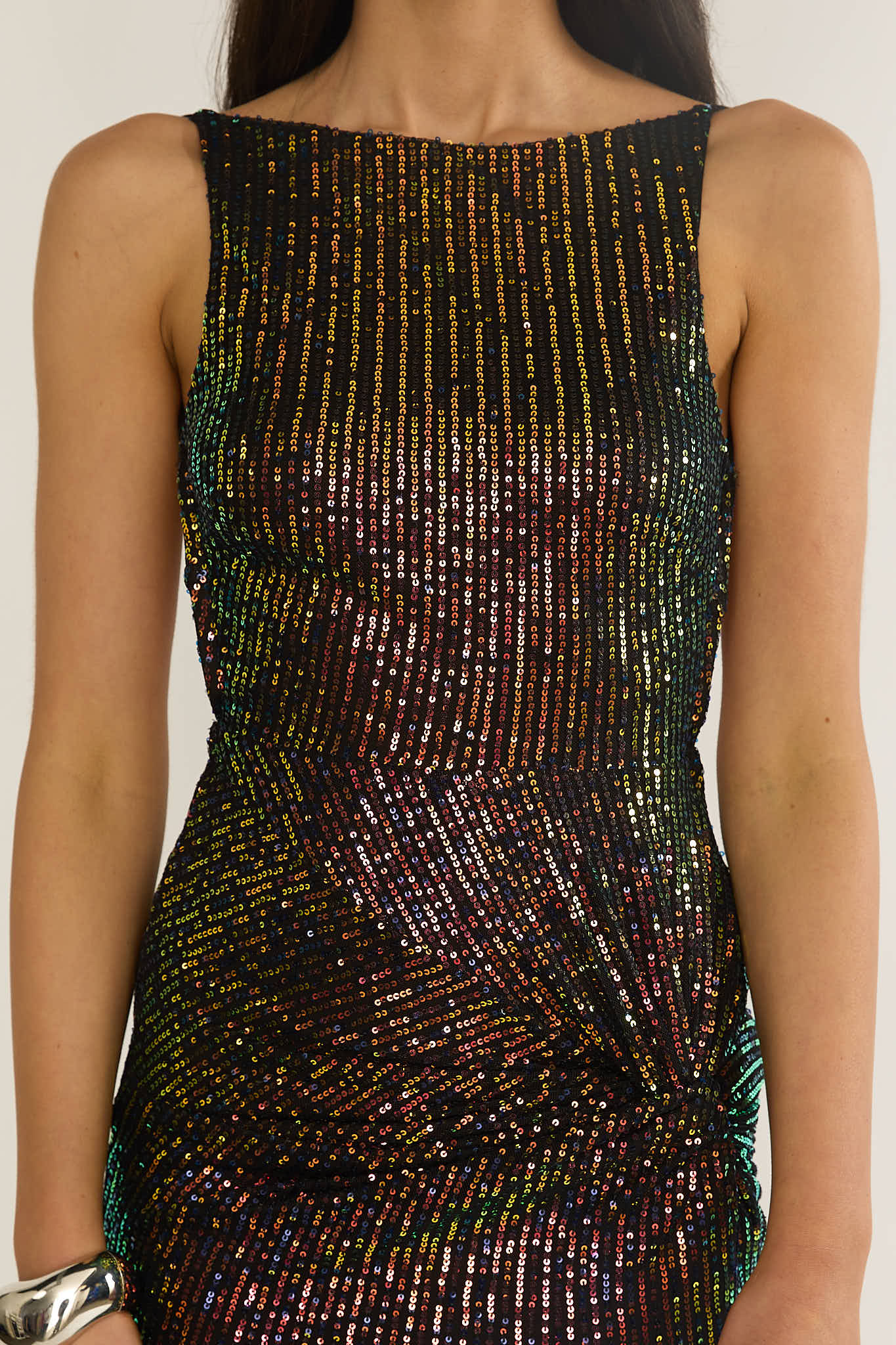 Zaretha Backless Split Maxi Dress Sequin Black/Gold - Image 5