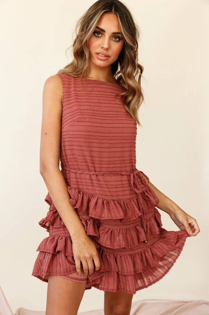 Zayah Sleeveless Layered Frill Dress Rose - Image 6