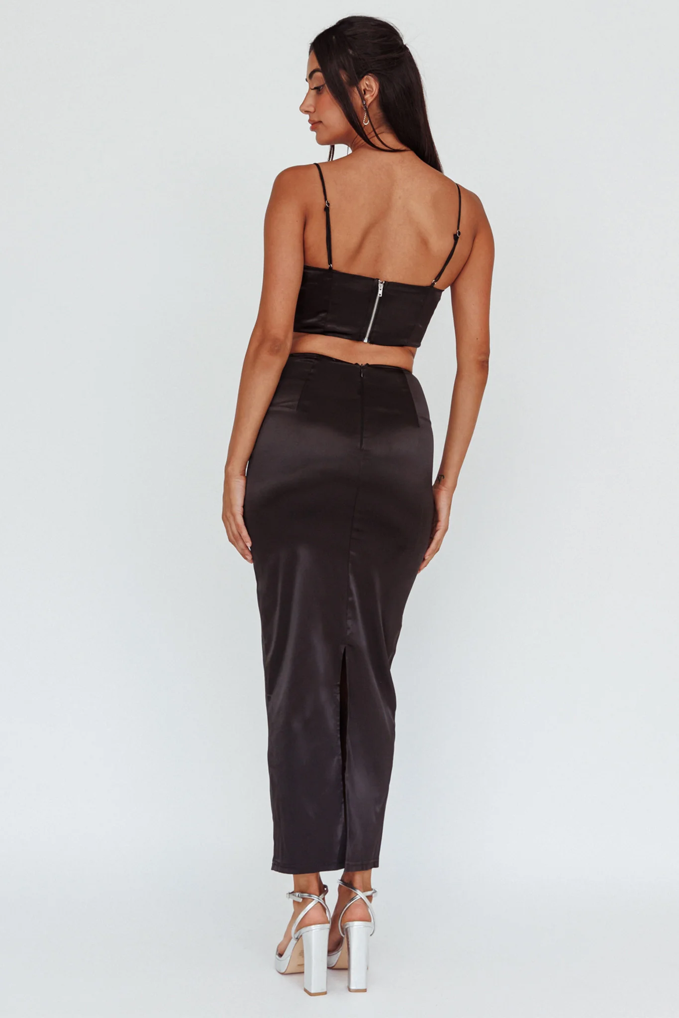 Zeina Satin Midi Skirt Black - Image 2