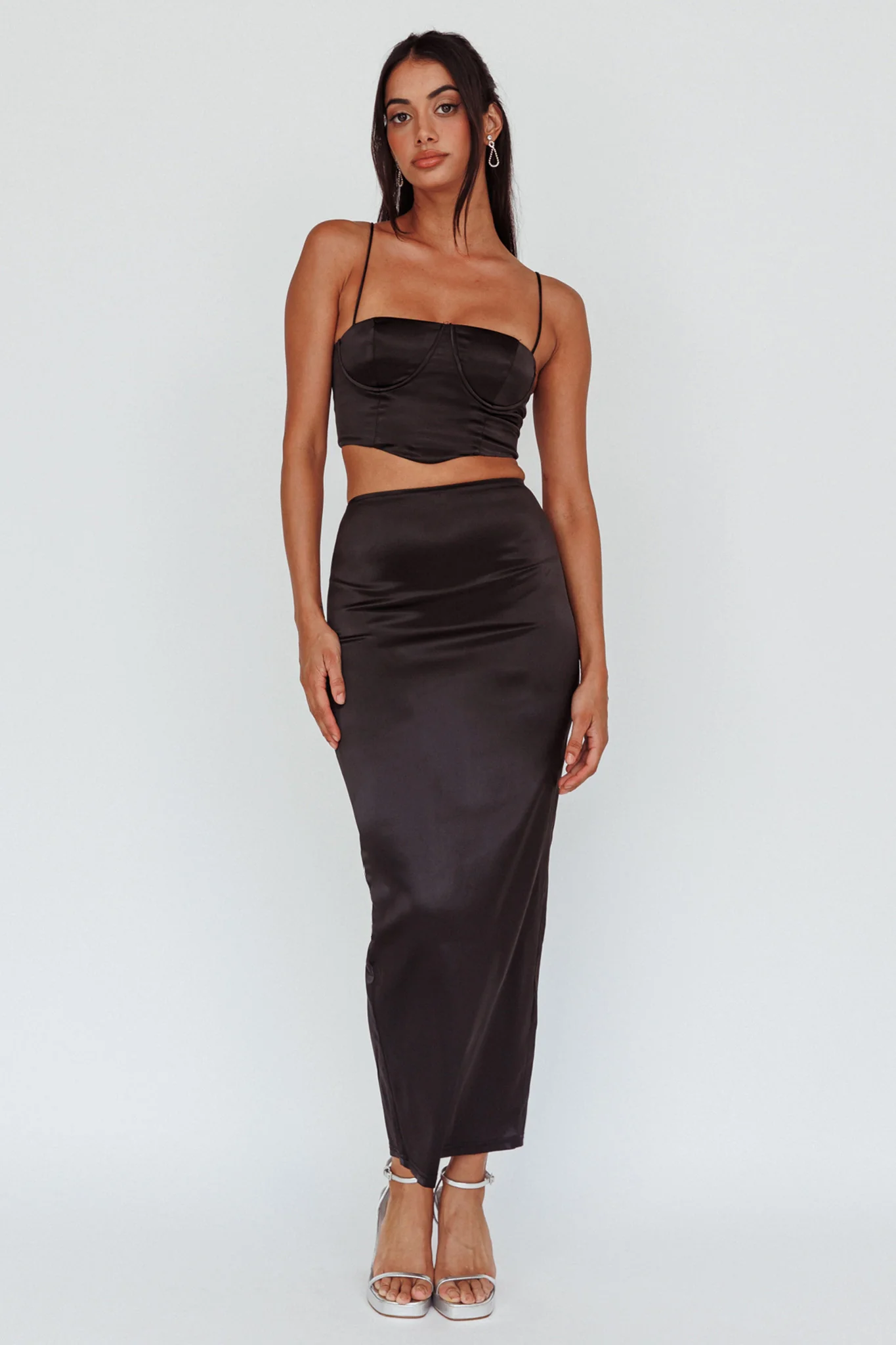 Zeina Satin Midi Skirt Black - Image 5