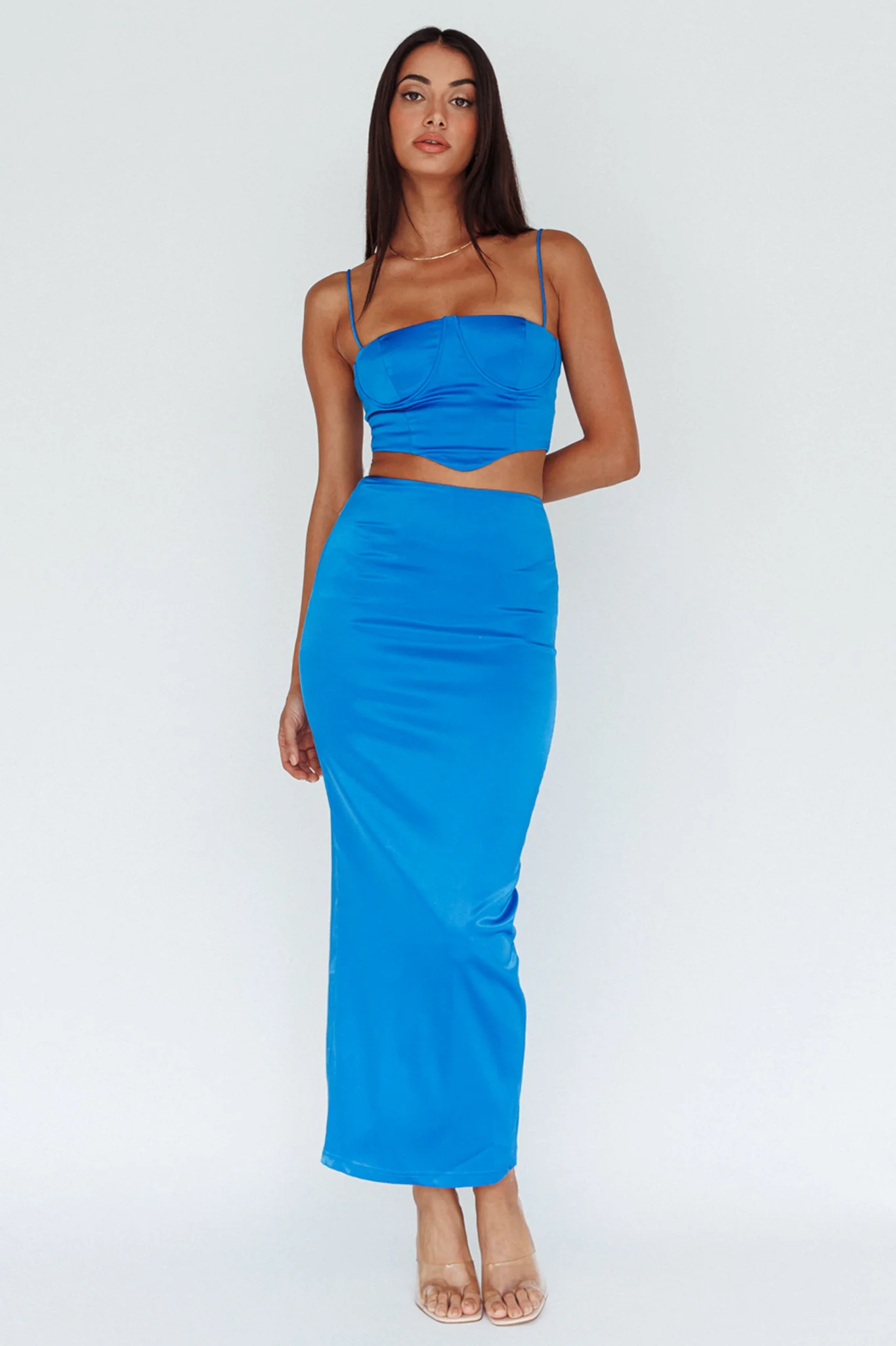 Zeina Satin Midi Skirt Blue - Image 3