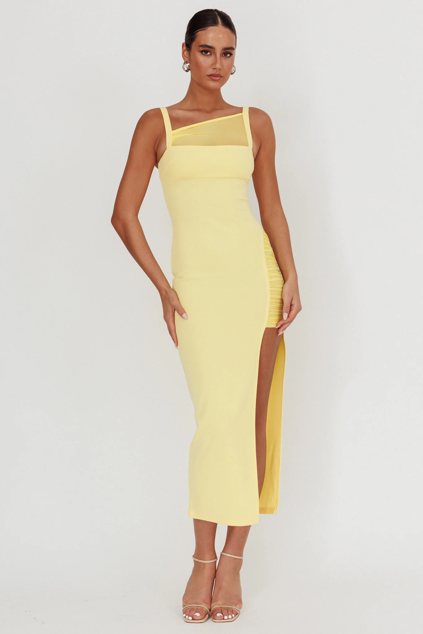 Zenya Split Ruched Maxi Dress Butter - Image 4