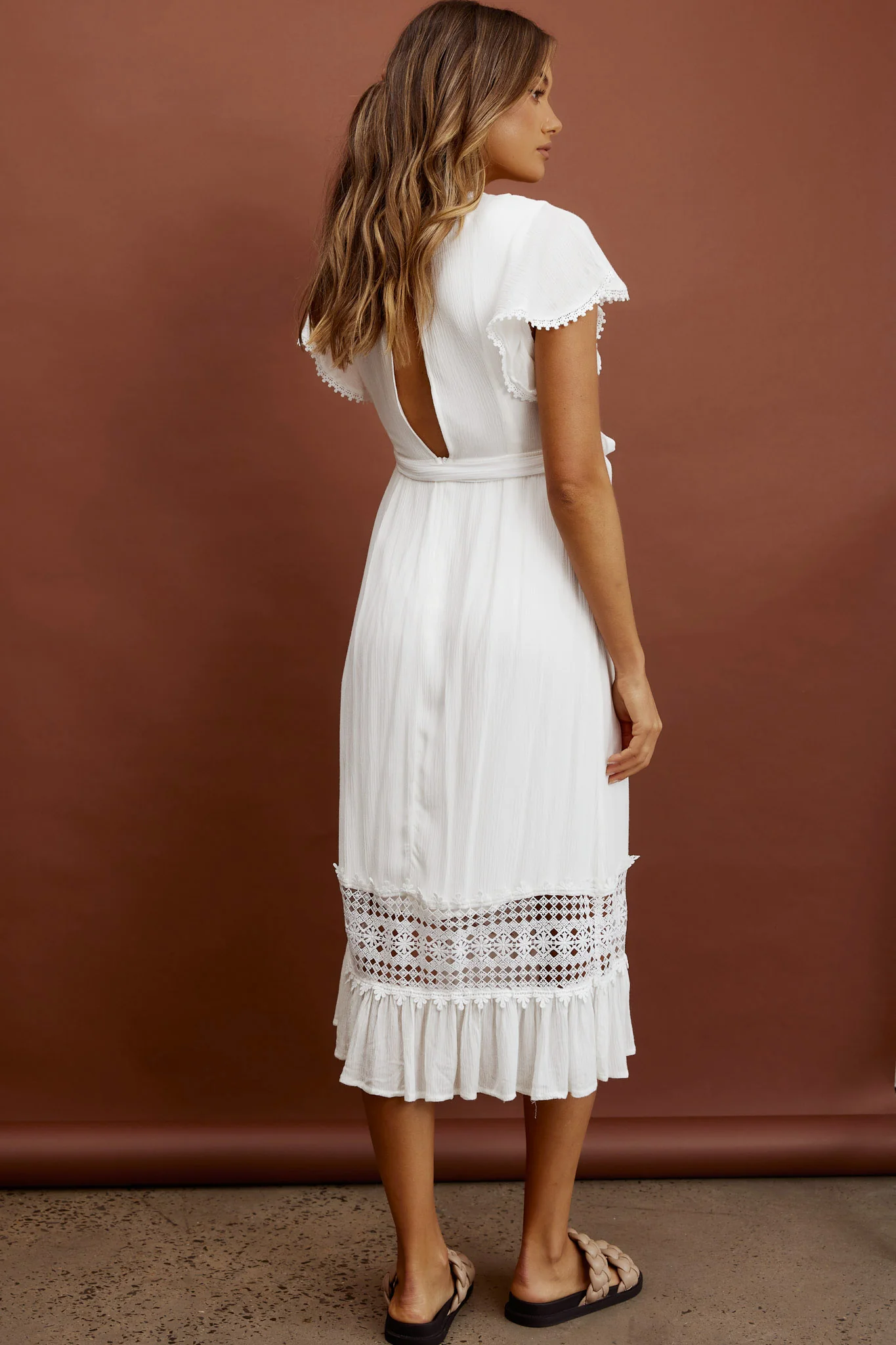 Zephyr Waist Tie Midi Dress White - Image 2