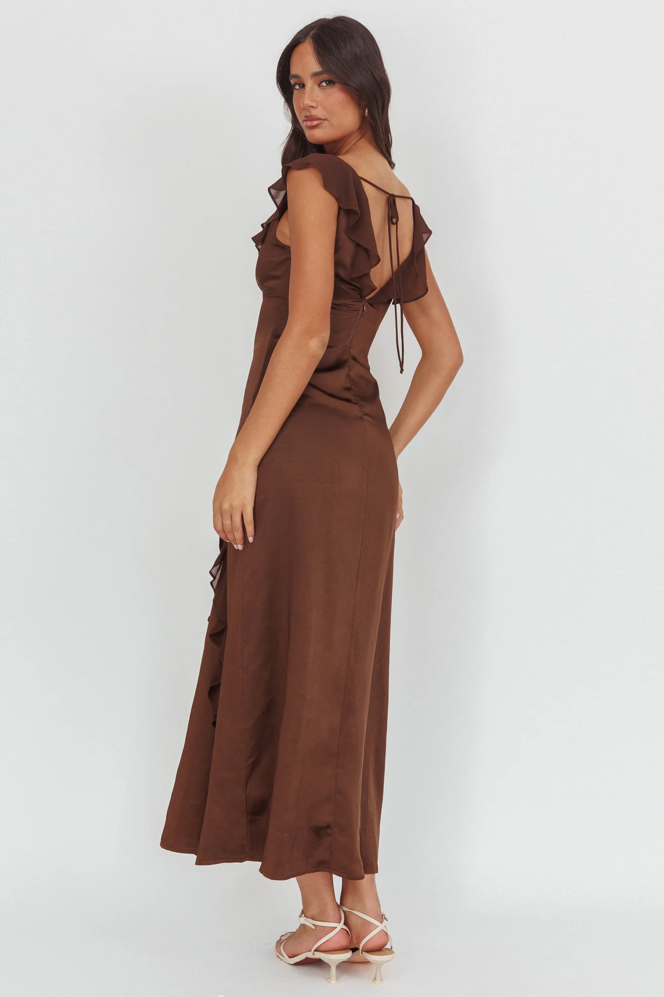 Zerai Ruffle Trimmed Maxi Dress Chocolate - Image 2