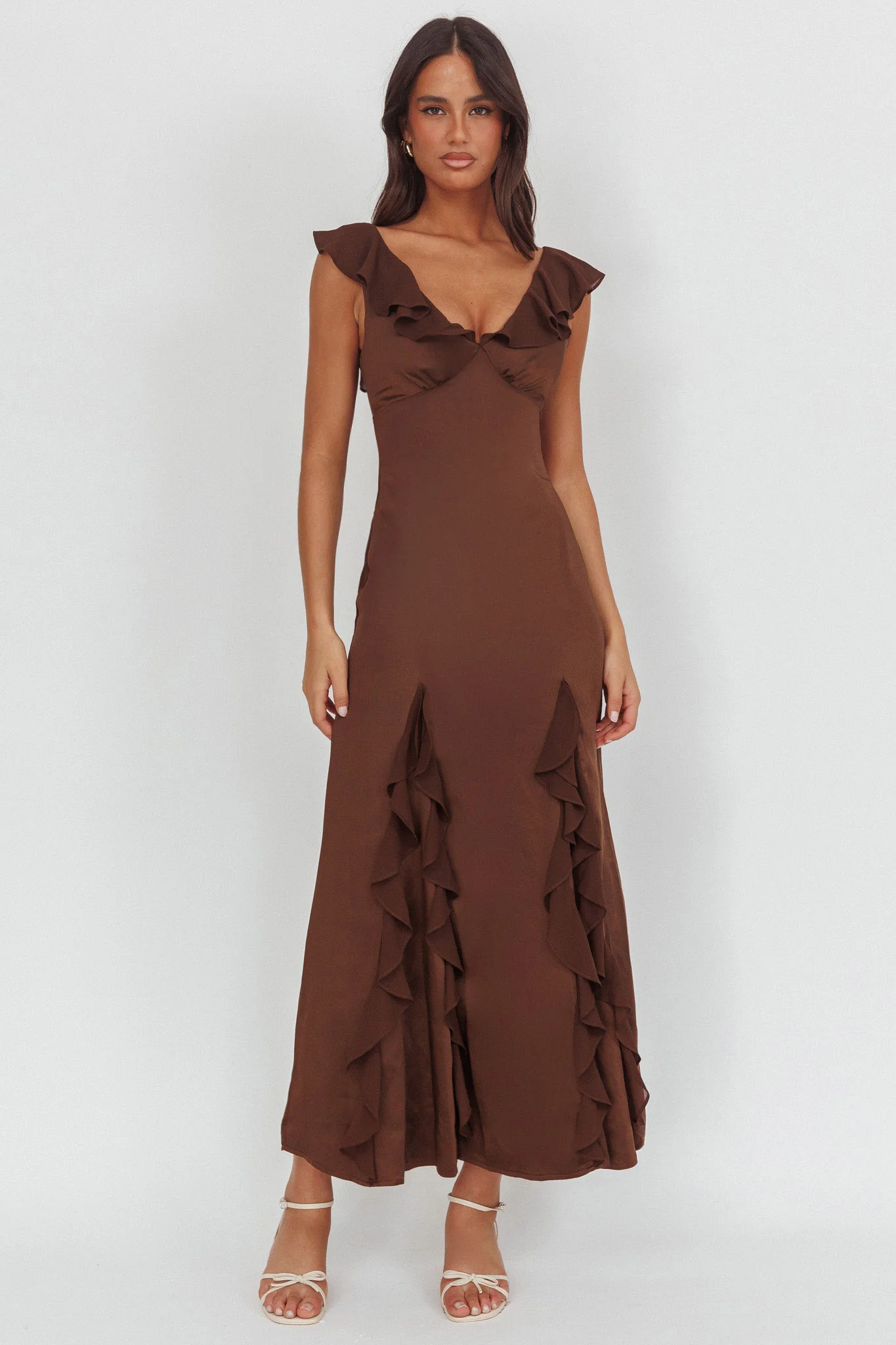 Zerai Ruffle Trimmed Maxi Dress Chocolate - Image 5