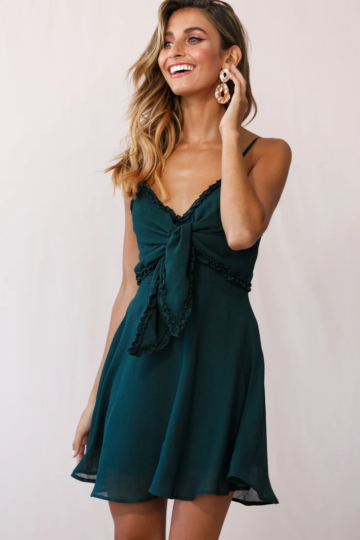 Zeta Bust Tie A-Line Dress Forest Green - Image 2