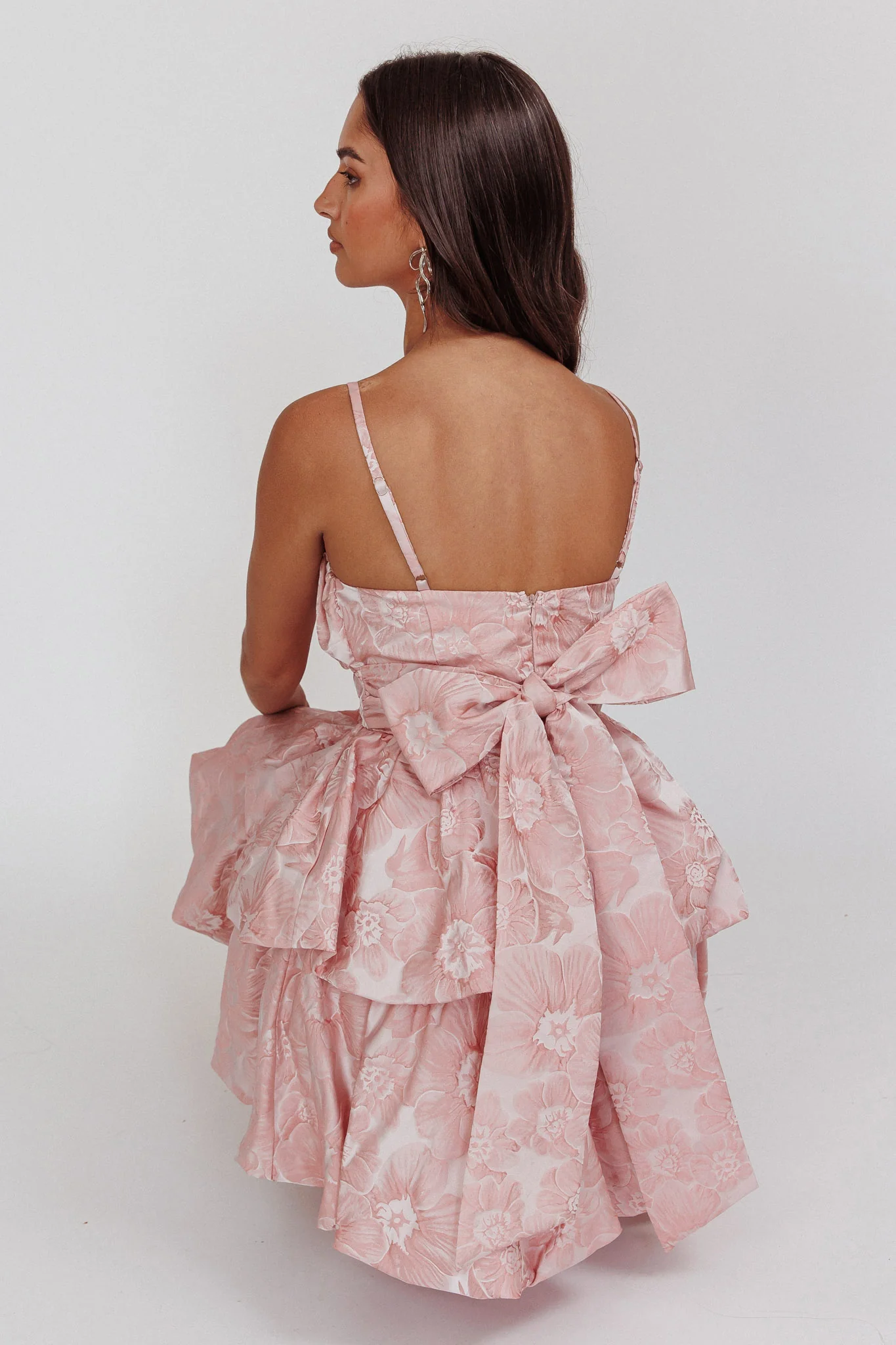 Zilara Bubble Hem Bow Dress Jacquard Pink - Image 2