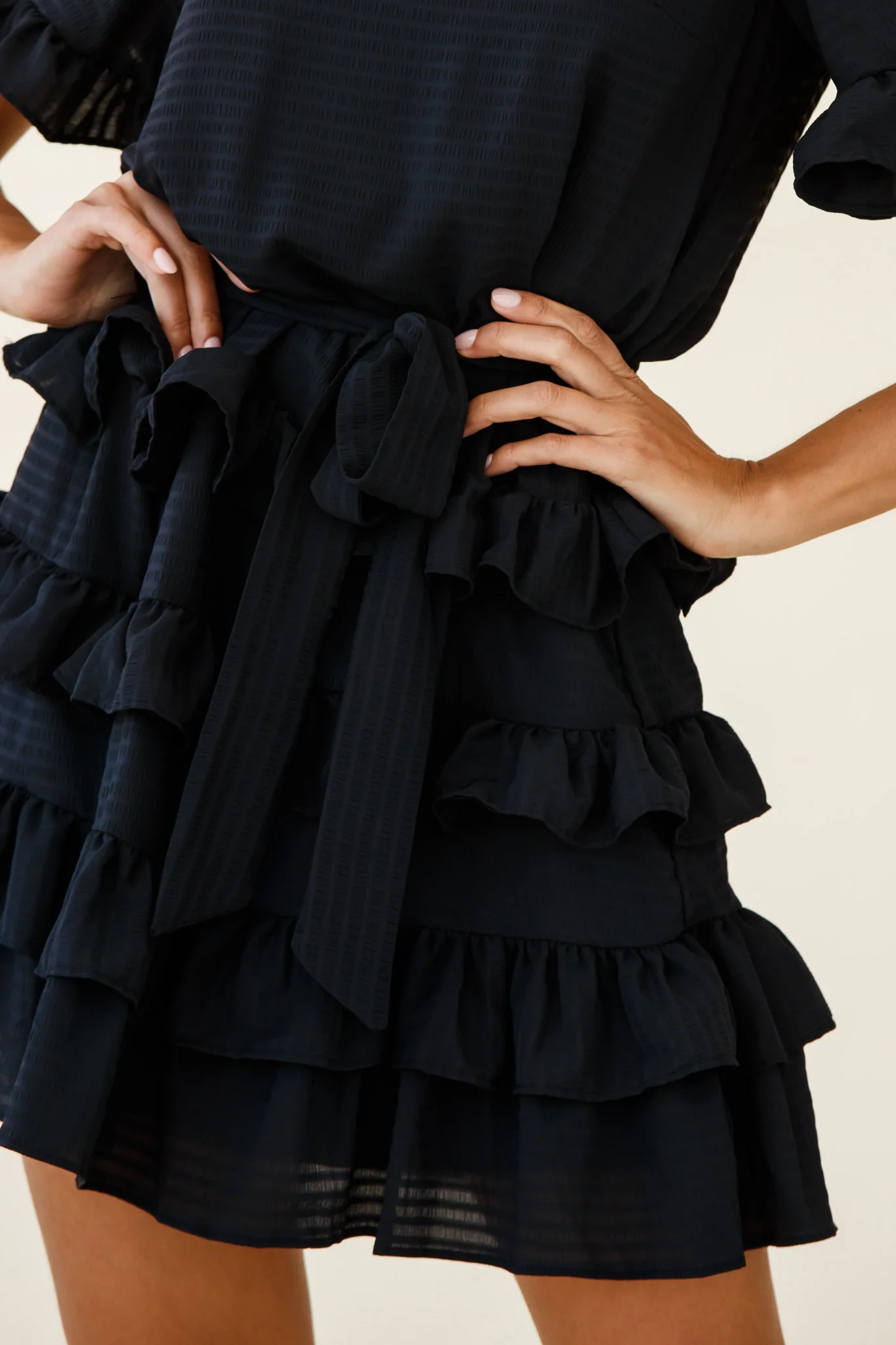 Zipporah Short Sleeve Layered Ruffle Dress Black - Image 7