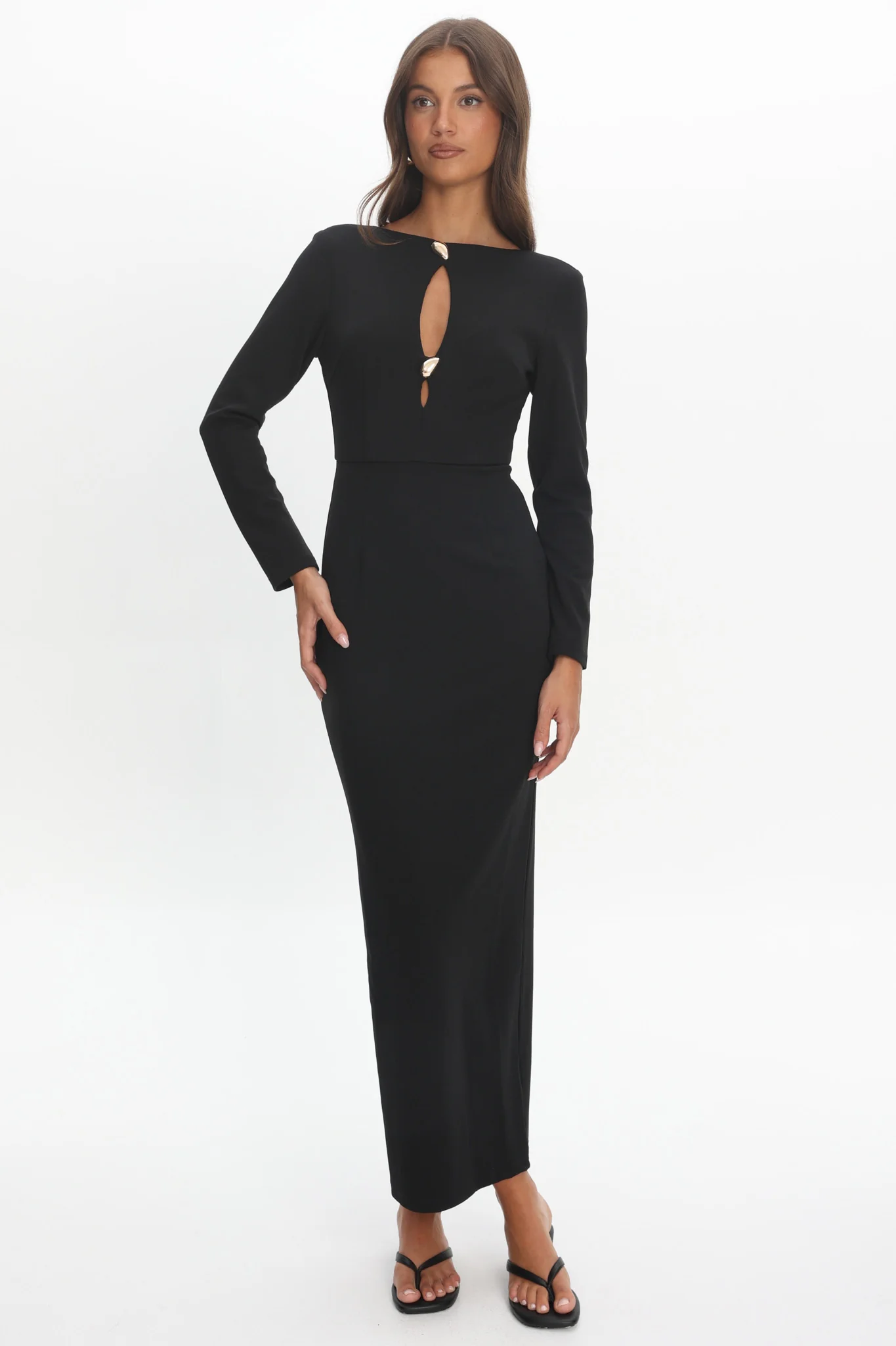 Zoa Keyhole Long Sleeve Maxi Dress Black - Image 4