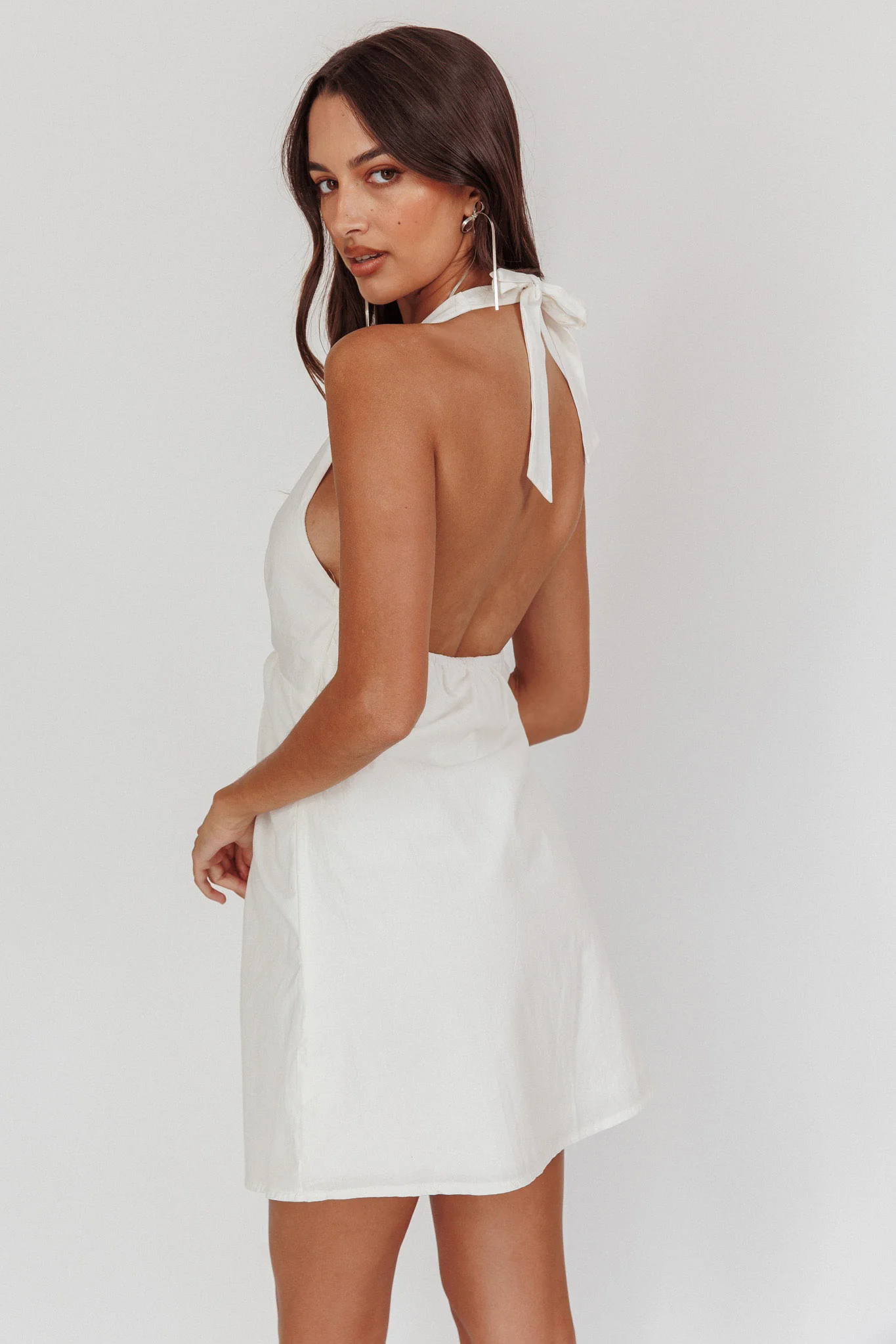 Zoriah Twist Bust Halterneck Mini Dress White - Image 3
