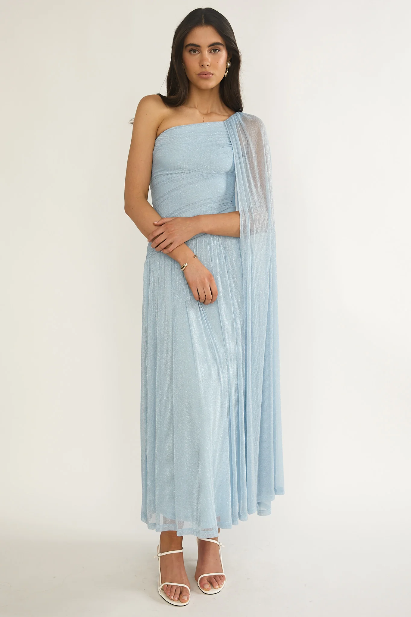 Zorina One-Shoulder Drape Maxi Dress Blue - Image 4