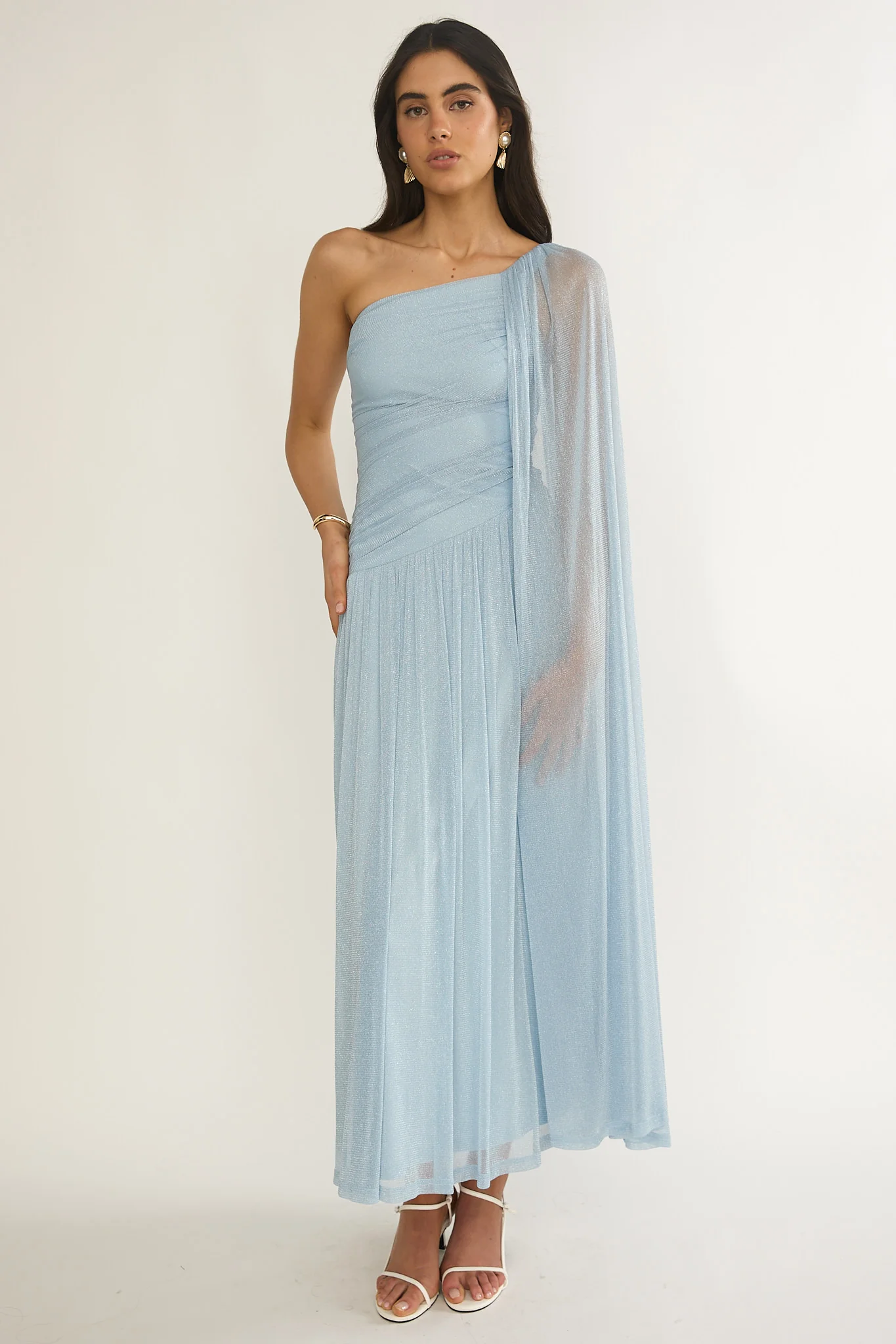 Zorina One-Shoulder Drape Maxi Dress Blue - Image 5