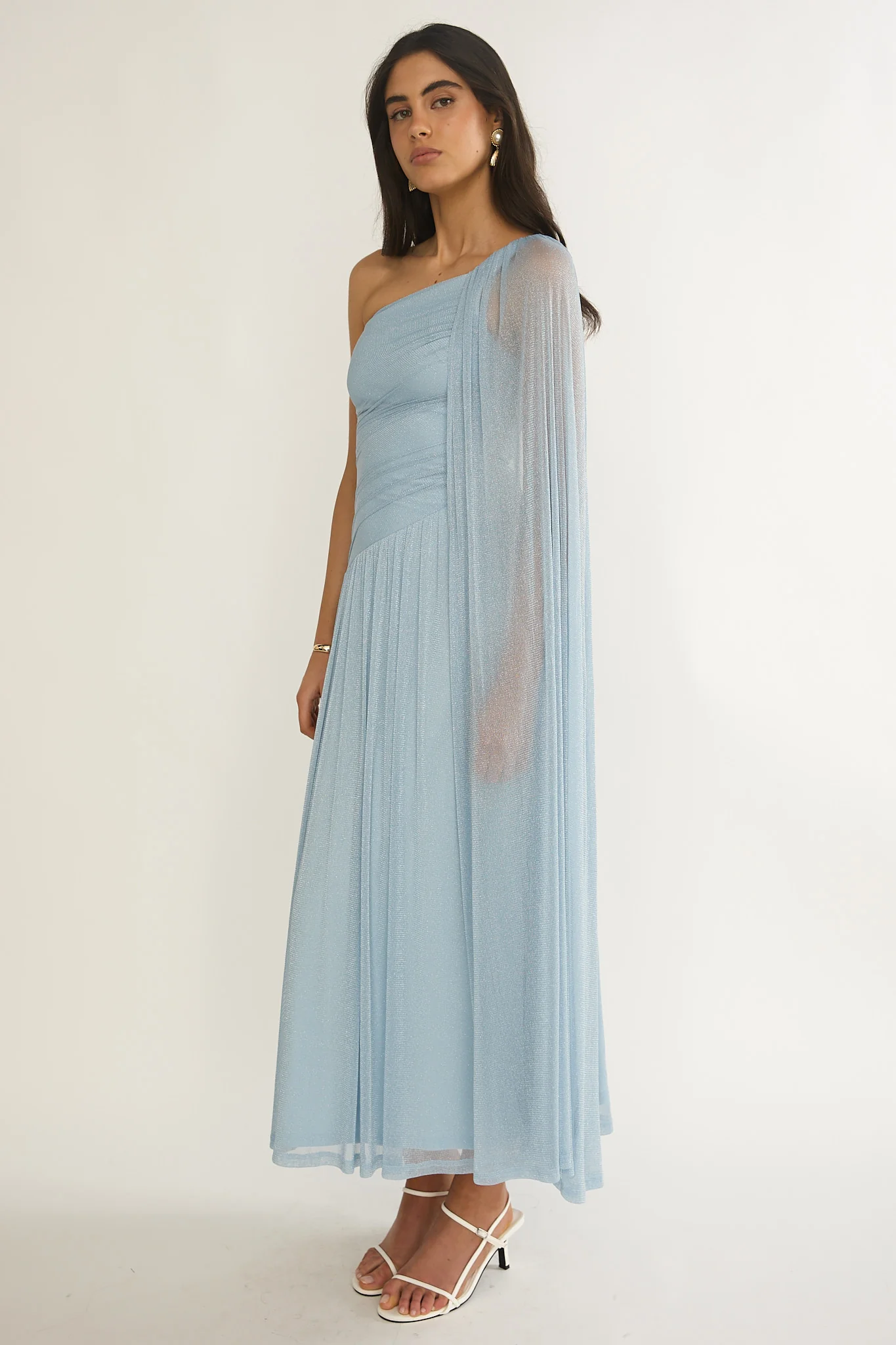 Zorina One-Shoulder Drape Maxi Dress Blue - Image 6