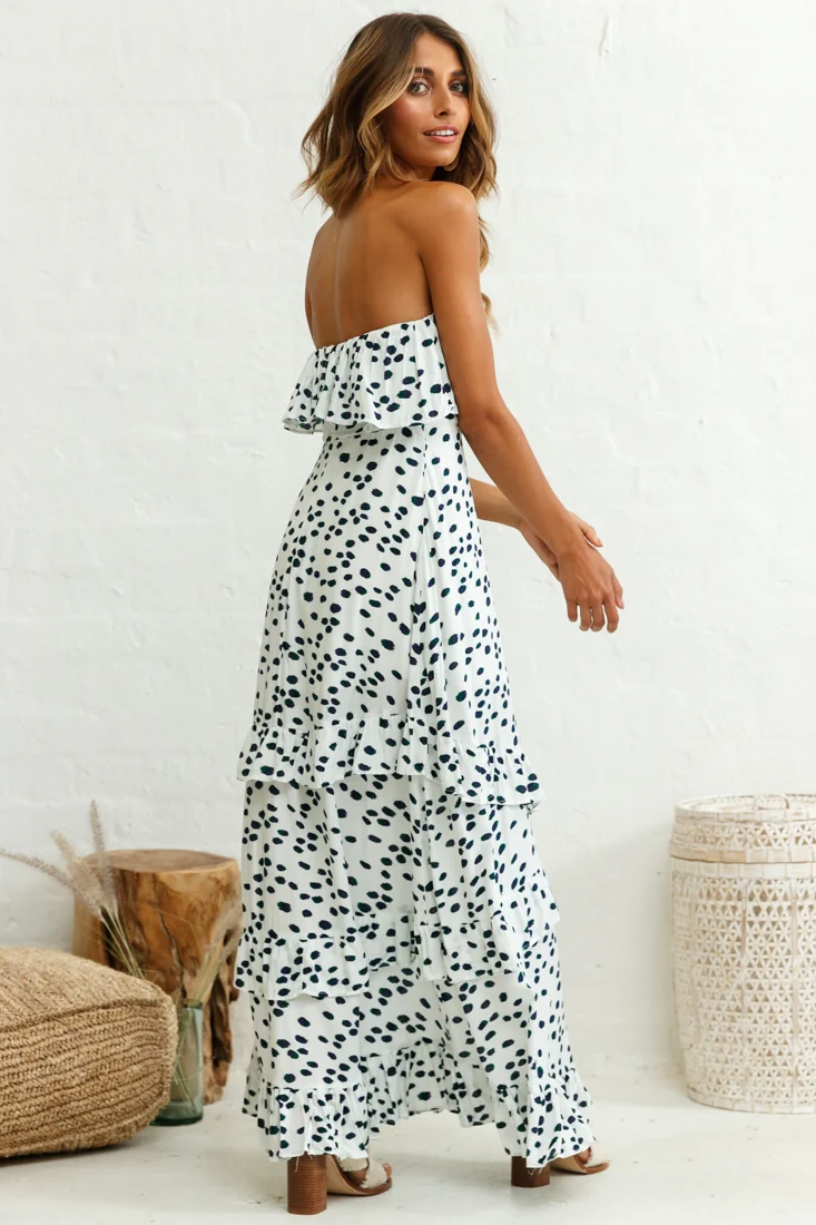 Zulu Frill Bust Front Split Maxi Dress Animal Print White - Image 3