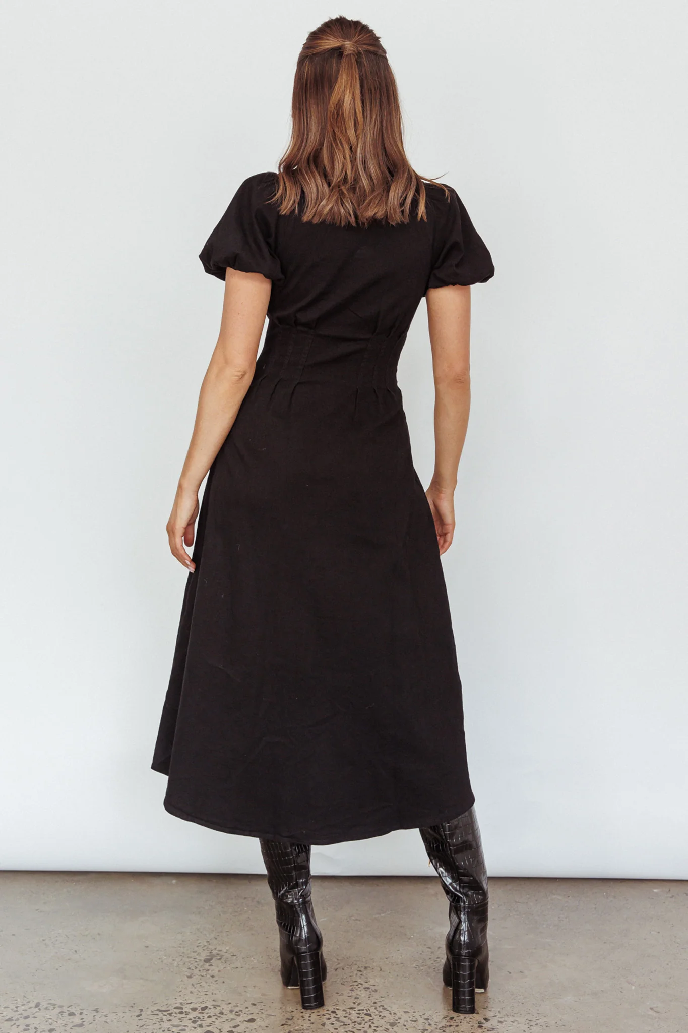 Zurich Pleated Waist Midi Dress Black - Image 2