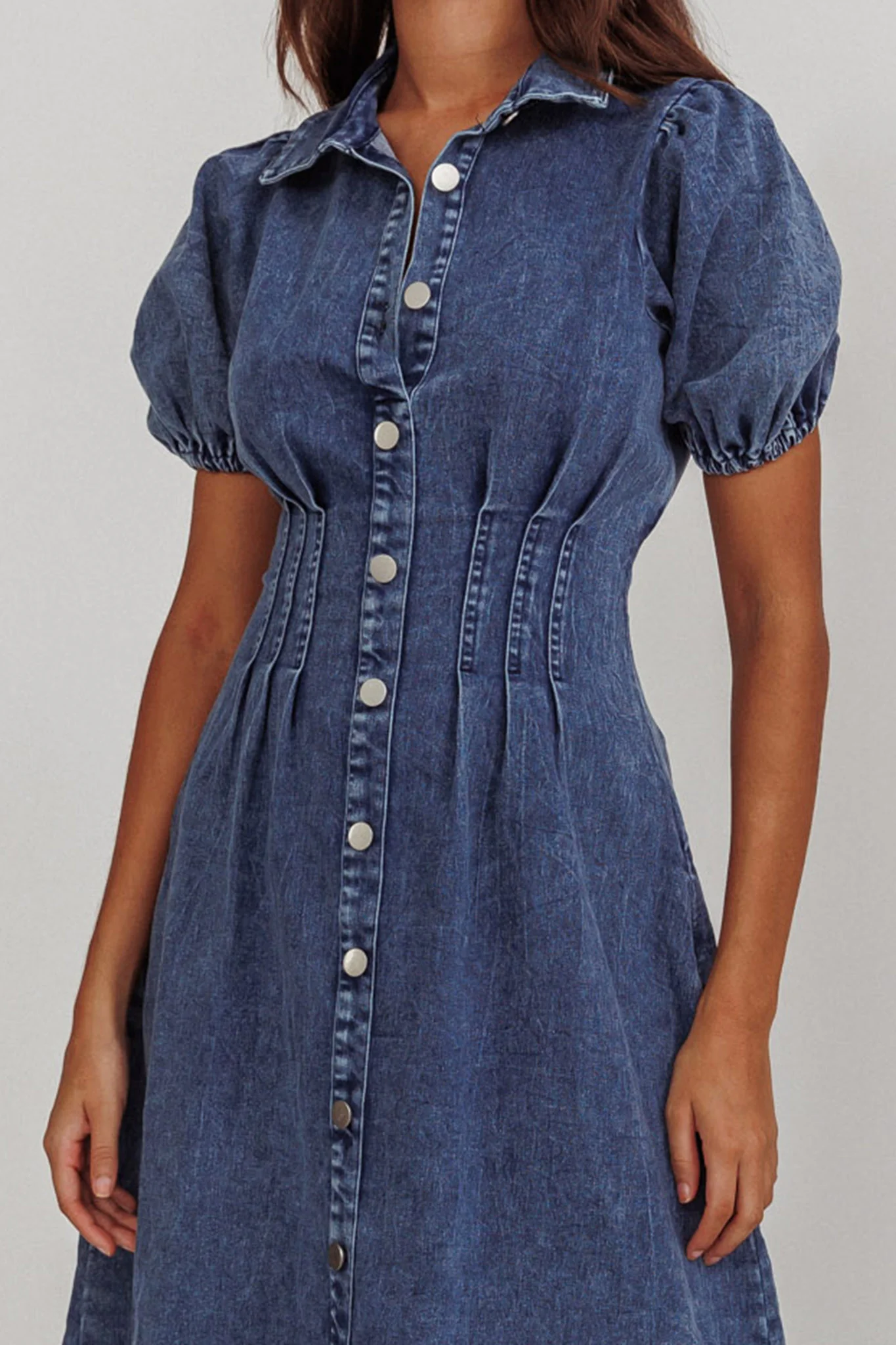 Zurich Pleated Waist Midi Dress Denim Dark Blue - Image 4