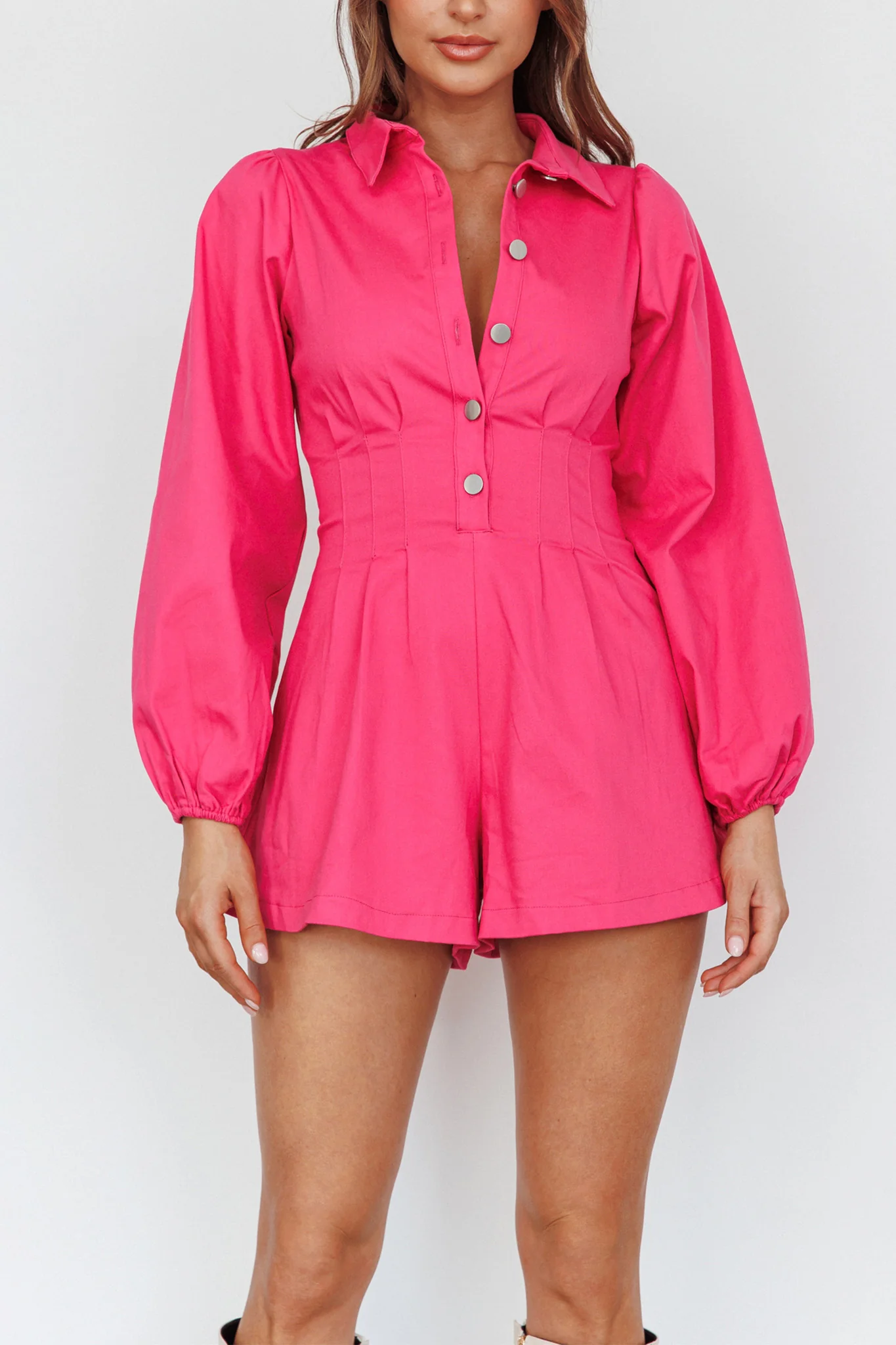 Zurich Pleated Waist Romper Plum - Image 4