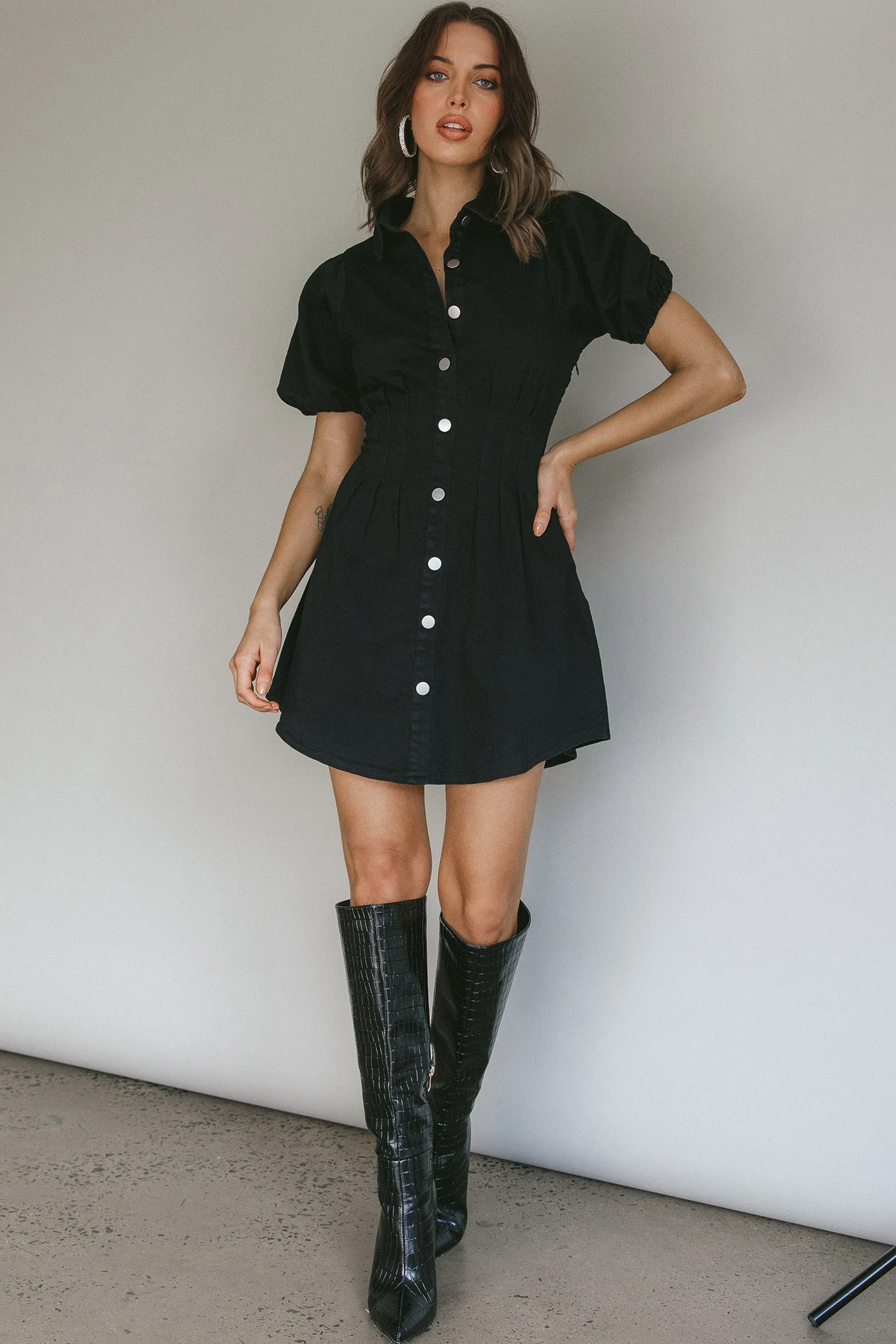 Zurich Pleated Waist Shirt Dress Black - Image 3