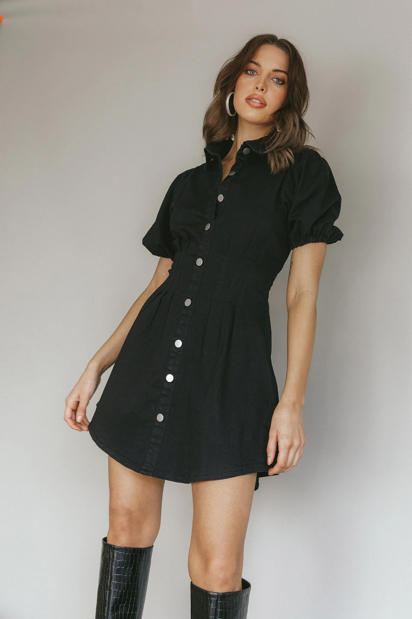 Zurich Pleated Waist Shirt Dress Black - Image 4