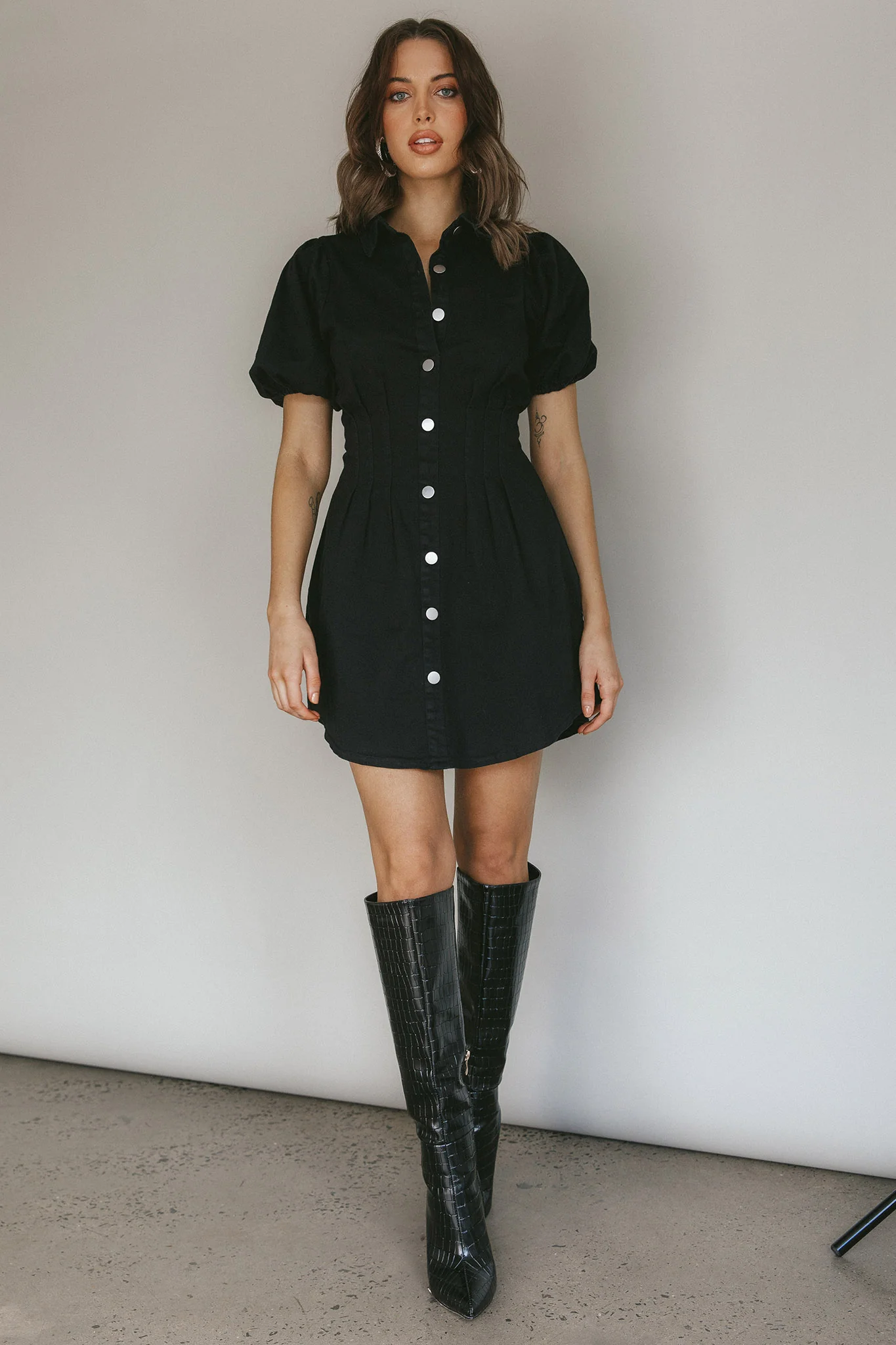 Zurich Pleated Waist Shirt Dress Black - Image 5