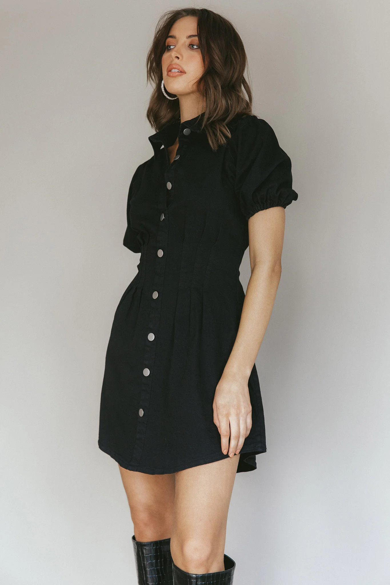 Zurich Pleated Waist Shirt Dress Black - Image 7